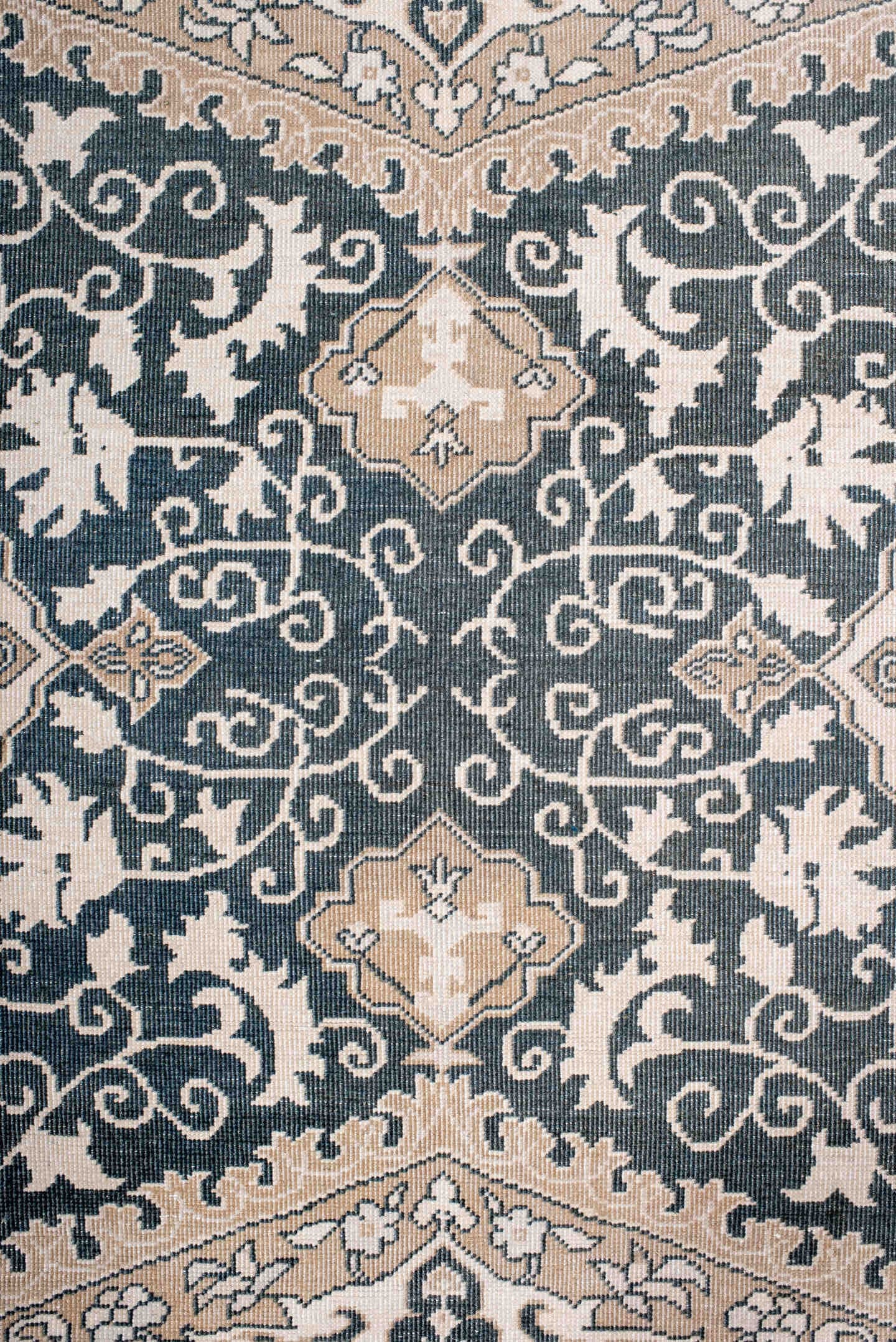 6' x 8' one-of-a-kind handmade antique Sivas medium size rug. Color palette: ivory, charcoal, blush, taupe, beige, gray