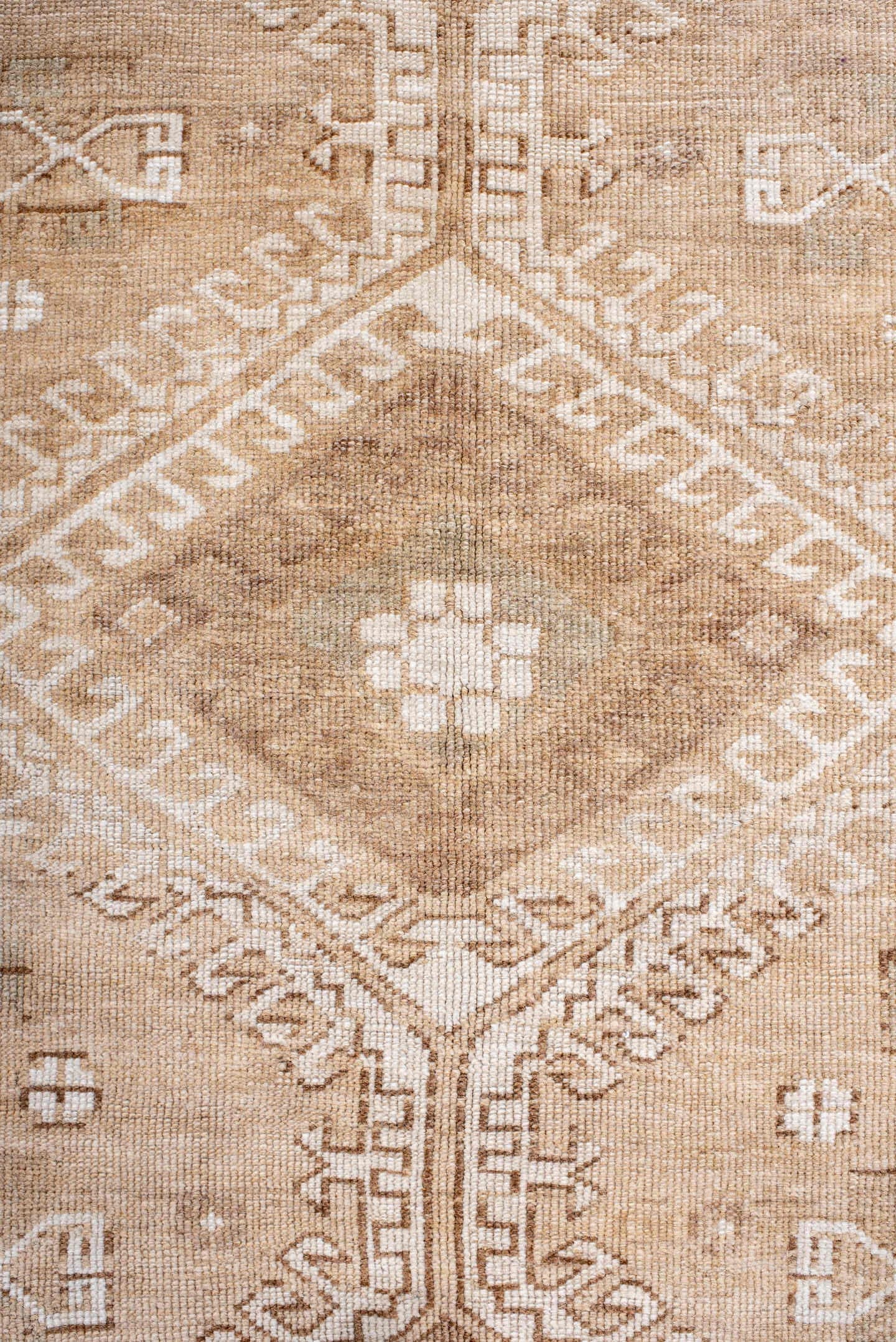 5' x 8' one-of-a-kind handmade antique Kars medium size rug. Color palette: beige, ivory, taupe, camel, sand, brown, gray