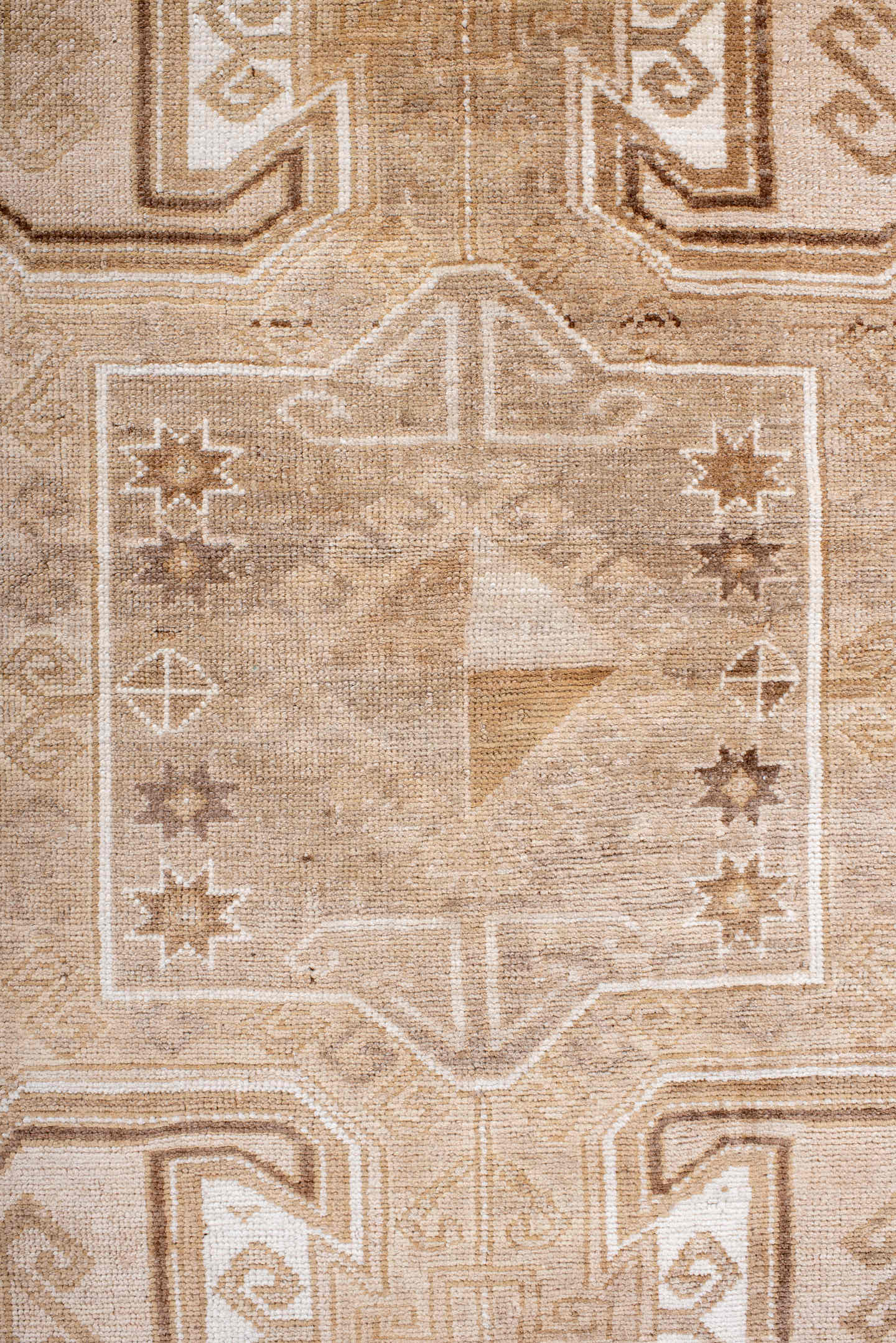 4' x 5' one-of-a-kind handmade antique Kars small size rug. Color palette: ivory, taupe, camel, beige, sand, brown, gray