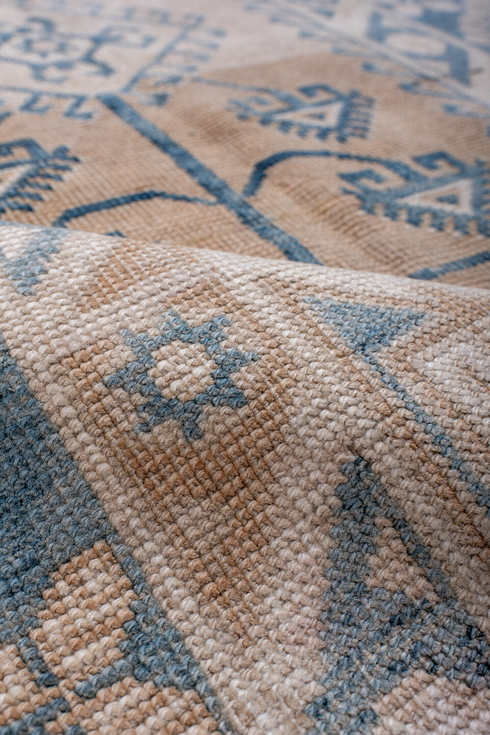 4' x 6' one-of-a-kind handmade antique Anatolian small size rug. Color palette: ivory, sky blue, beige, taupe, camel