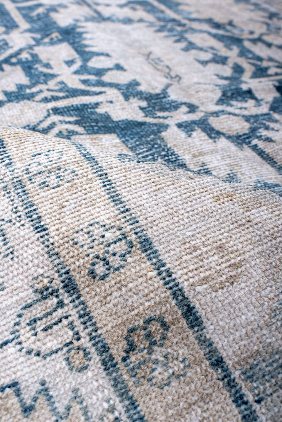 4' x 6' one-of-a-kind handmade vintage Hamadan small size rug. Color palette: blue, fiord, gainsboro, gray, light blue