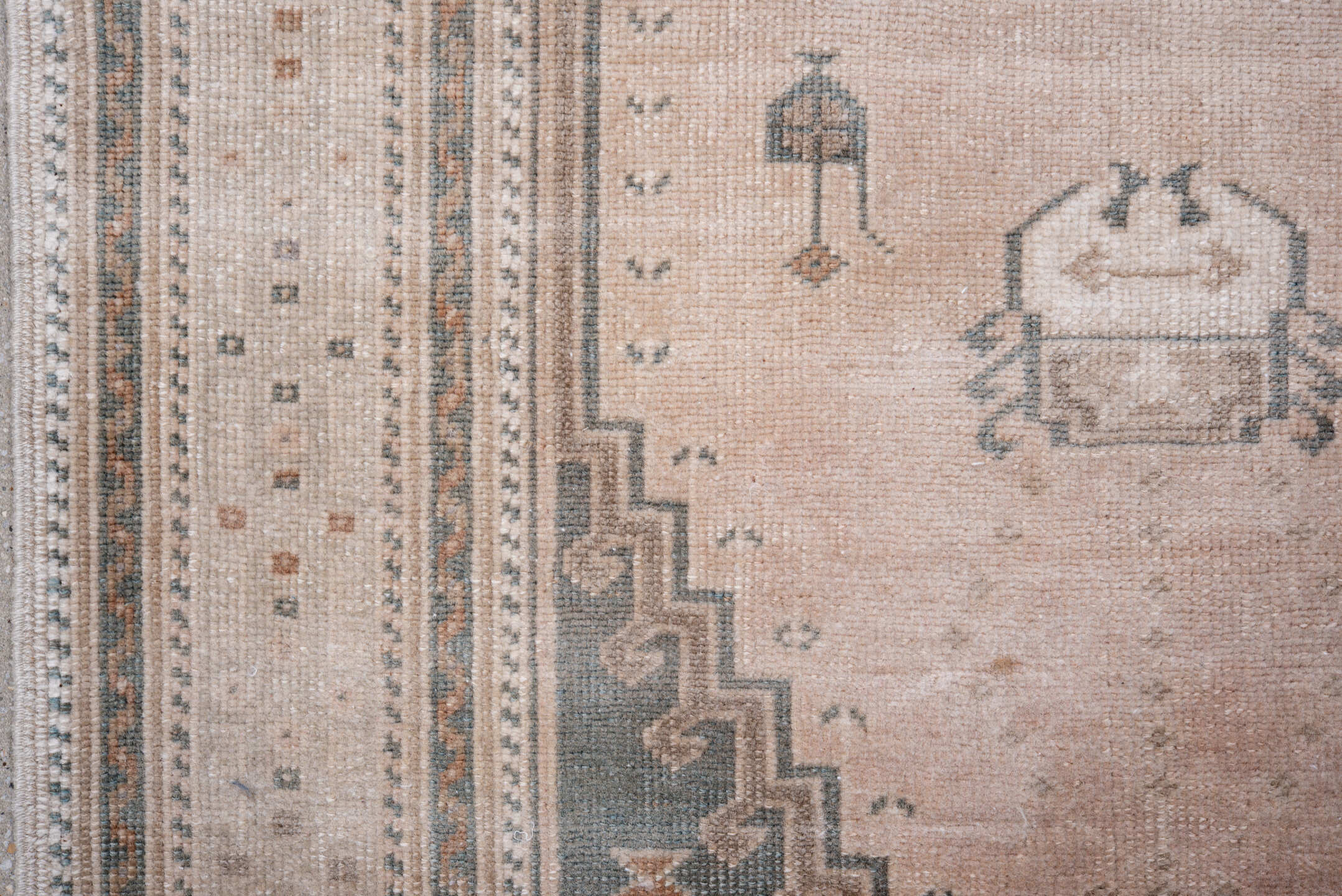 3' x 5' one-of-a-kind handmade vintage Anatol small size rug. Color palette: dim gray, gainsboro, gray, light gray