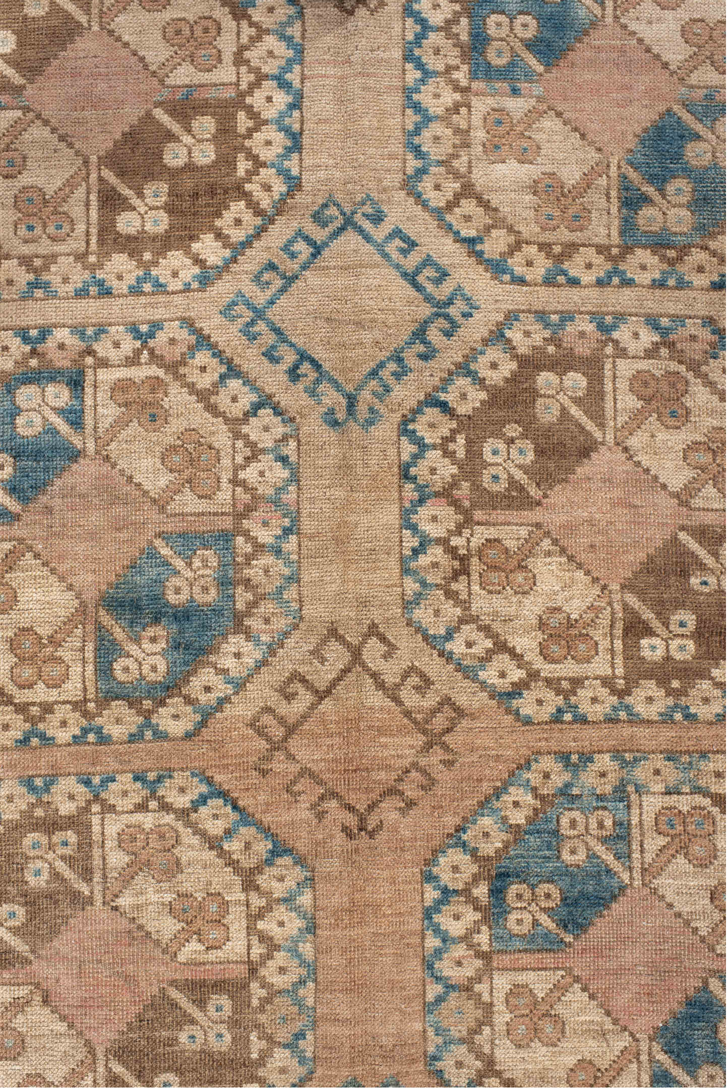 3' x 6' one-of-a-kind handmade vintage Afghan small size rug. Color palette: antiquewhite, blue, brown, dim gray, gray