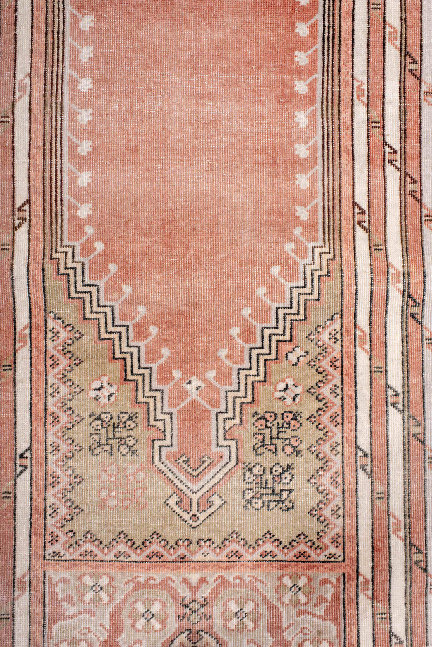 3' x 5' one-of-a-kind handmade antique Anatolian small size rug. Color palette: blush, ivory, charcoal, taupe, rose, camel