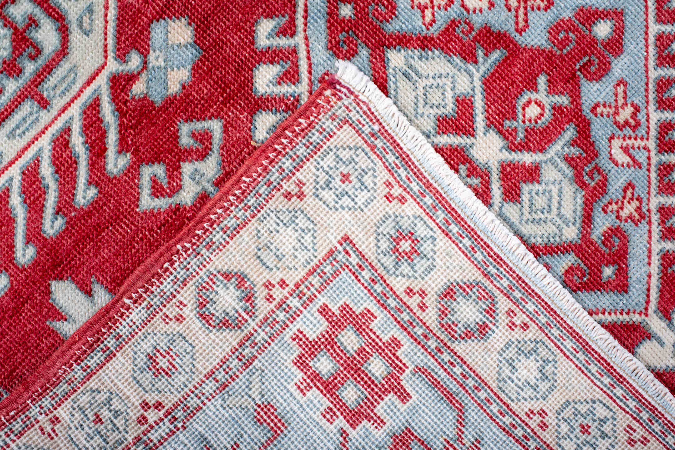 3' x 5' one-of-a-kind handmade antique Sivas small size rug. Color palette: red, ivory, pale blue, crimson, sky blue