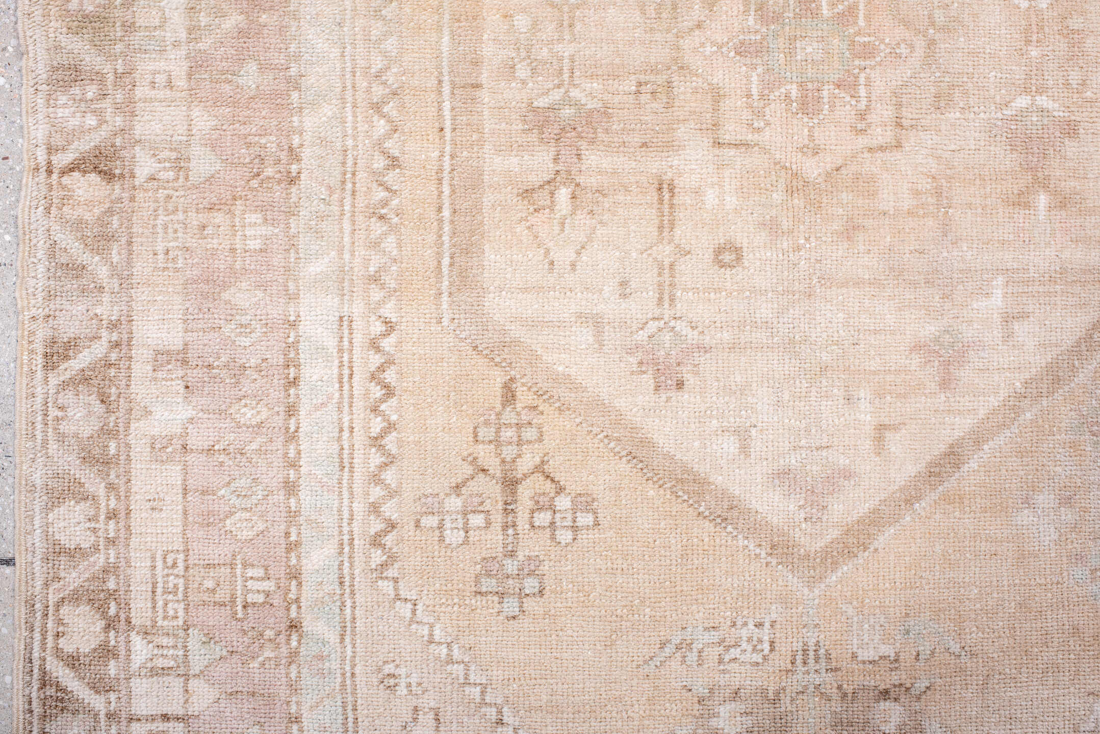 3' x 6' one-of-a-kind handmade vintage Anatolian small size rug. Color palette: antiquewhite, brown, gray, light gray, linen