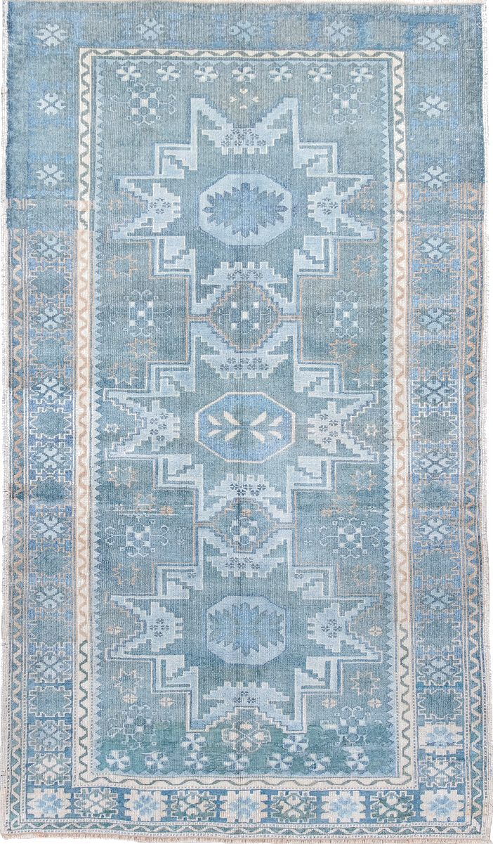 3' x 6' one-of-a-kind handmade vintage Anatolian small size rug. Color palette: blue, gainsboro, gray, light blue