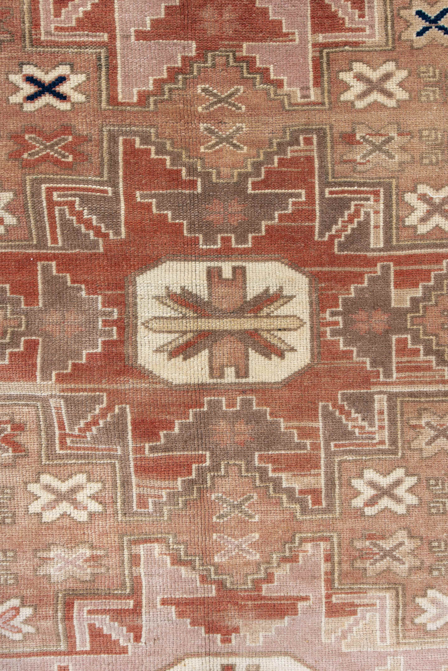 3' x 6' one-of-a-kind handmade antique Anatolian small size rug. Color palette: blush, ivory, terra cotta, taupe, rust