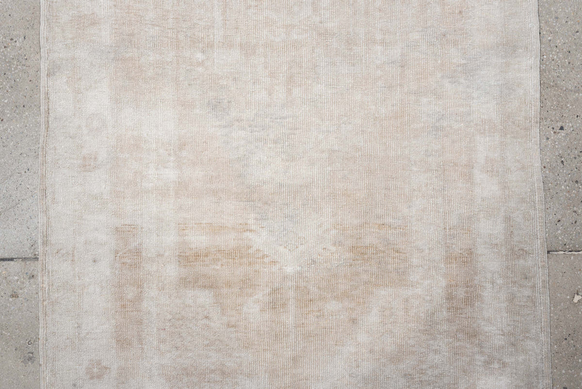 3' x 6' one-of-a-kind handmade antique Anatolian runner rug. Color palette: ivory, taupe, cream, beige, stone gray, gray