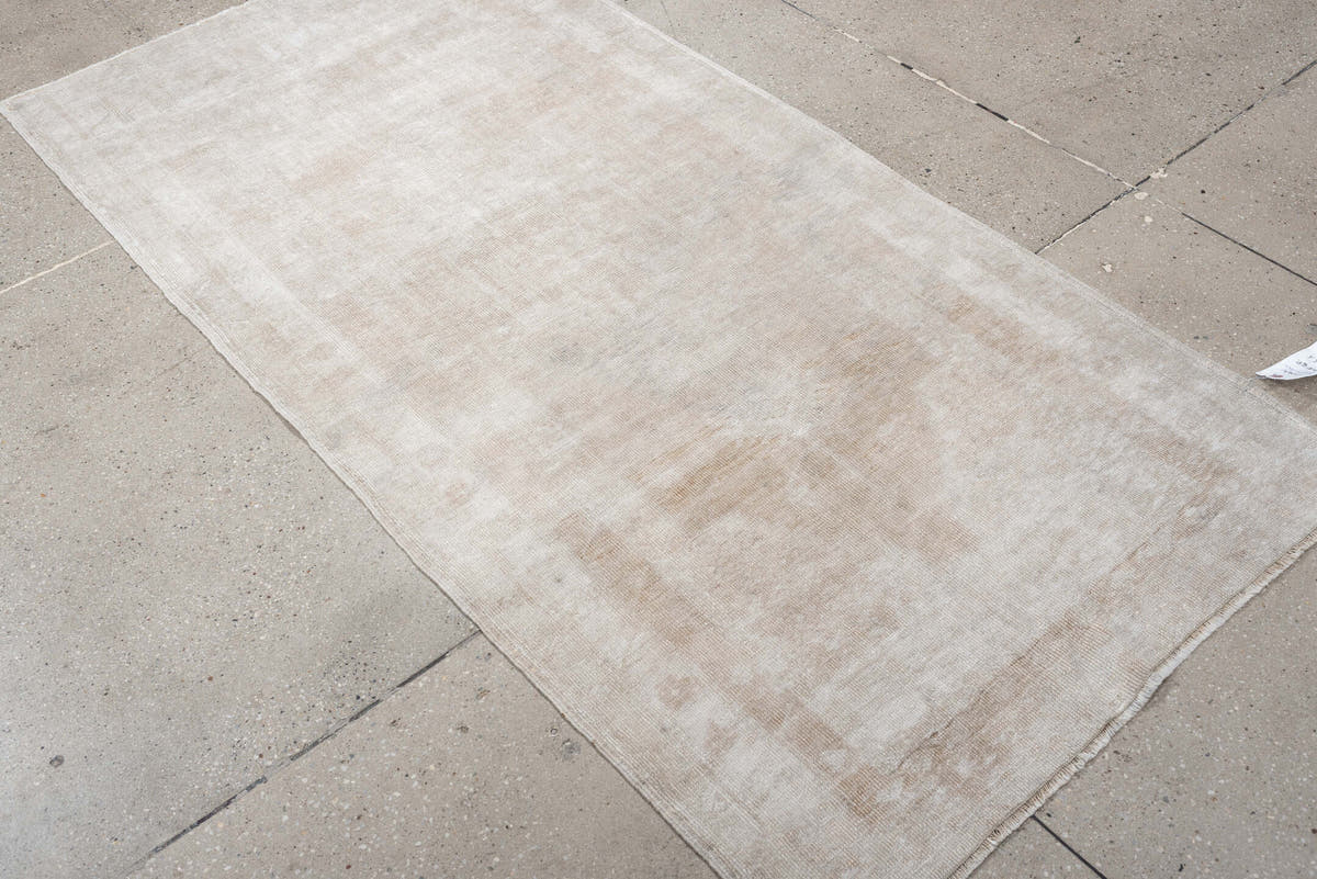 3' x 6' one-of-a-kind handmade antique Anatolian runner rug. Color palette: ivory, taupe, cream, beige, stone gray, gray