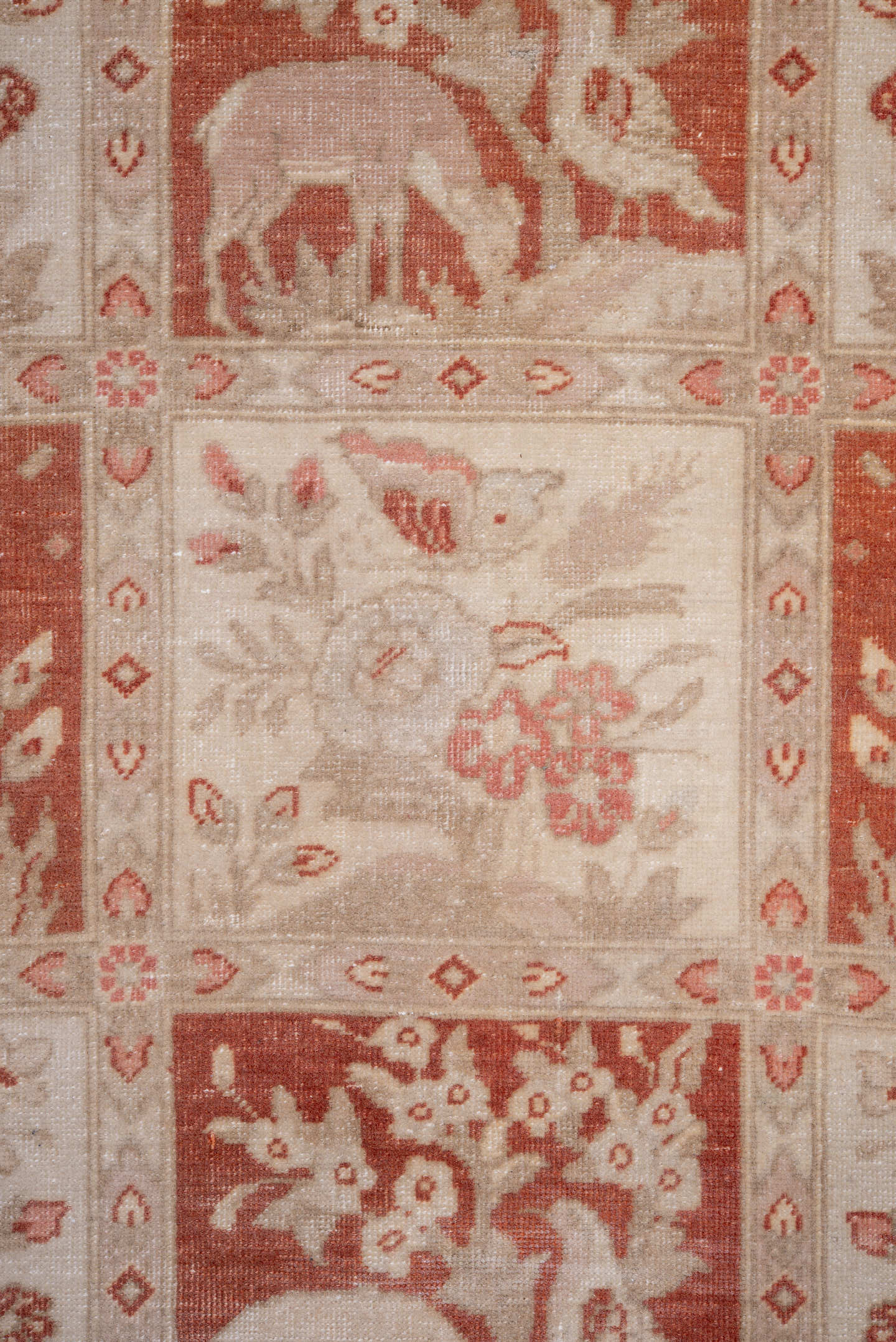 7' x 10' one-of-a-kind handmade vintage Tabriz large size rug. Color palette: ivory, blush, terra cotta, rose, taupe, cream