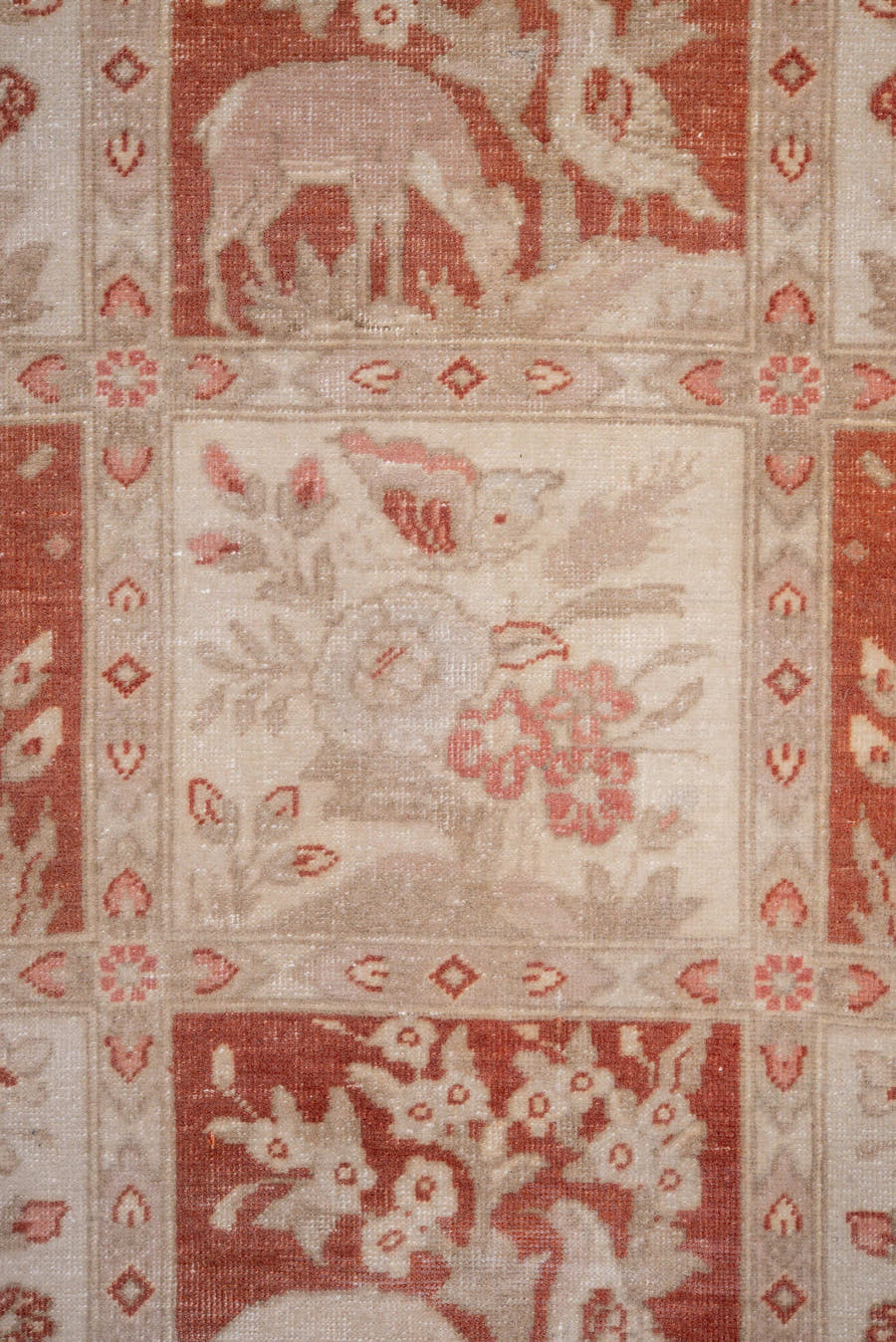 7' x 10' one-of-a-kind handmade vintage Tabriz large size rug. Color palette: ivory, blush, terra cotta, rose, taupe, cream