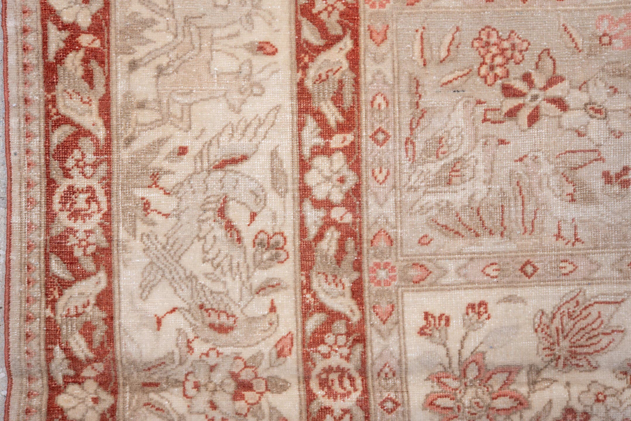 7' x 10' one-of-a-kind handmade vintage Tabriz large size rug. Color palette: ivory, blush, terra cotta, rose, taupe, cream
