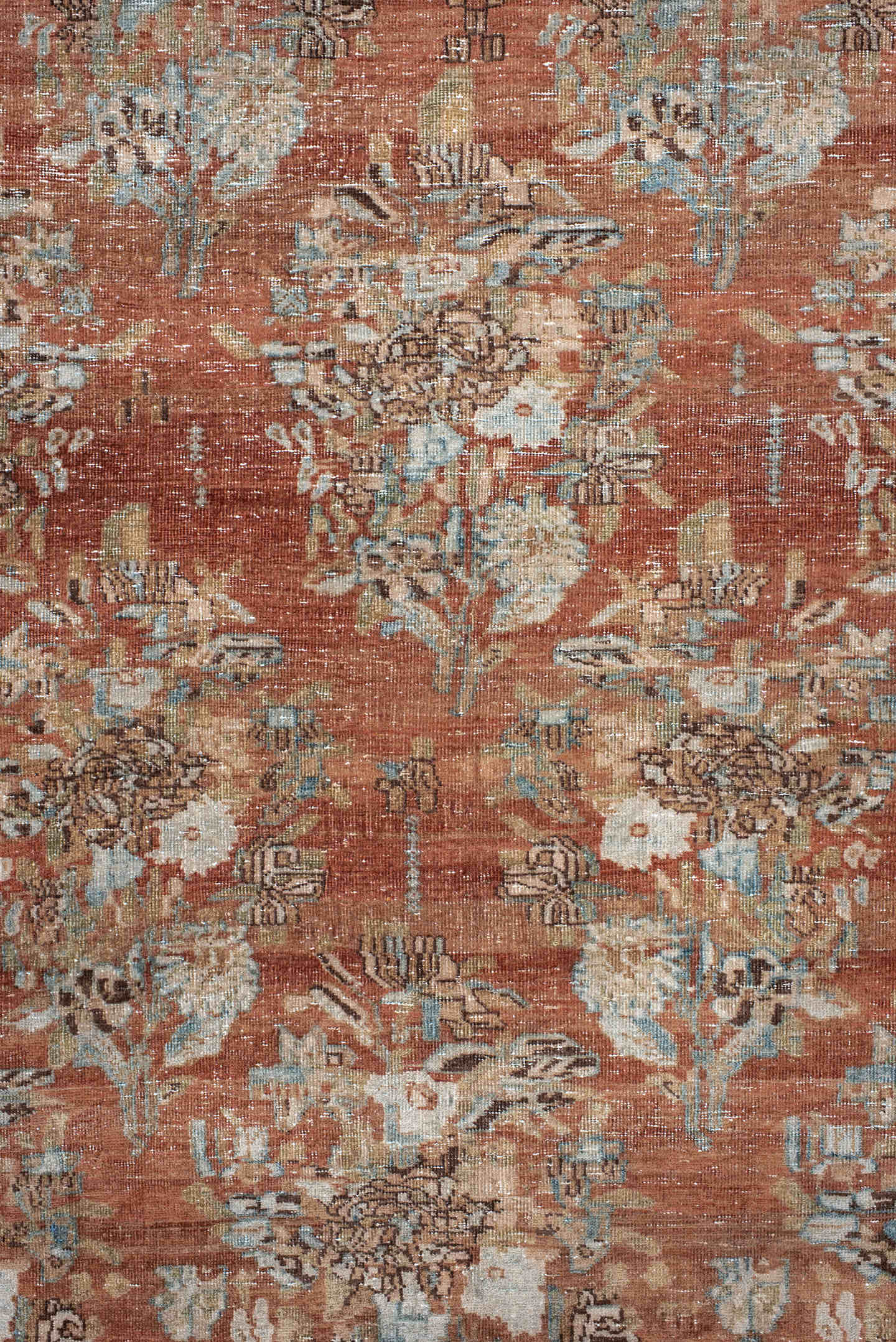 5' x 6' one-of-a-kind handmade vintage Afshar rug. Color palette: terra cotta, sky blue, ivory, taupe, brown, charcoal