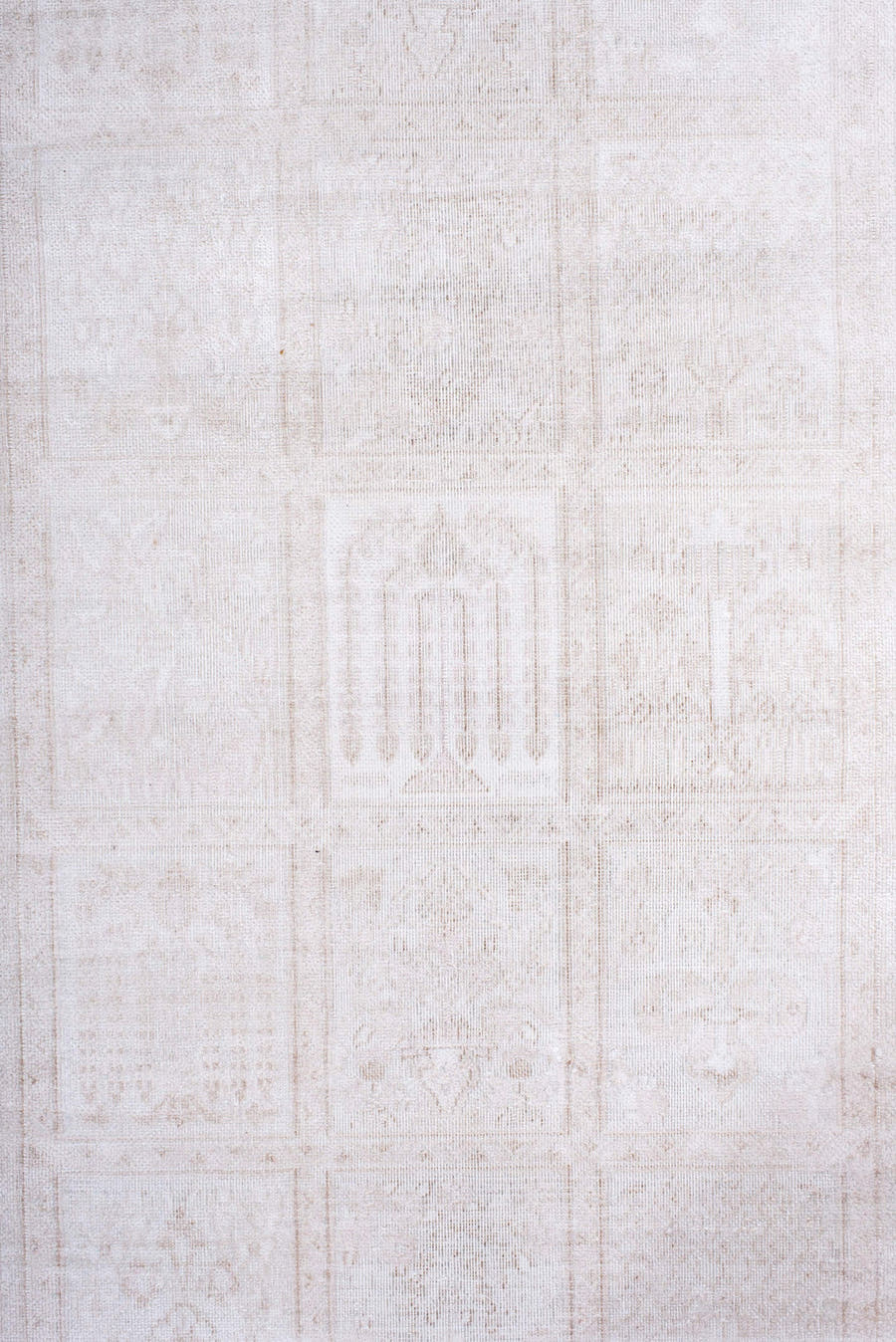 2' x 9' one-of-a-kind handmade antique Kaisary runner rug. Color palette: ivory, cream, taupe, beige, pale blush, gray, pink