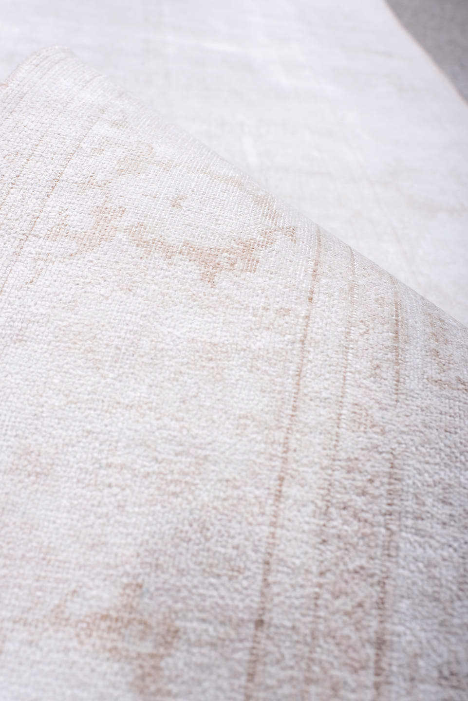 2' x 9' one-of-a-kind handmade antique Kaisary runner rug. Color palette: ivory, cream, taupe, beige, pale blush, gray, pink