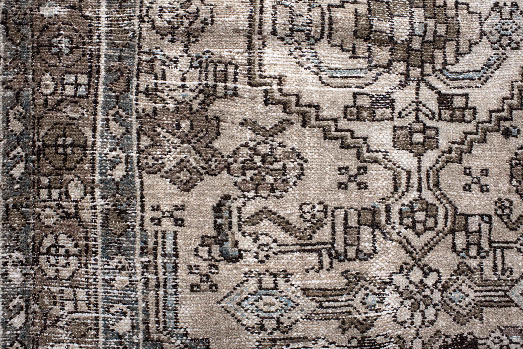 4' x 6' one-of-a-kind handmade antique Hamadan small size rug. Color palette: ivory, taupe, brown, slate, charcoal