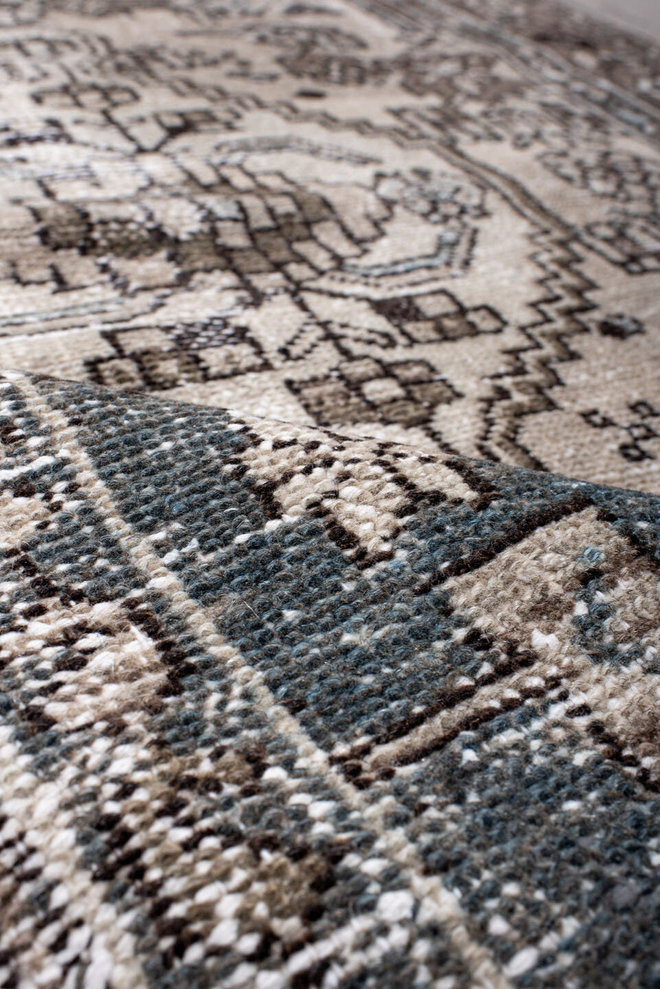 4' x 6' one-of-a-kind handmade antique Hamadan small size rug. Color palette: ivory, taupe, brown, slate, charcoal