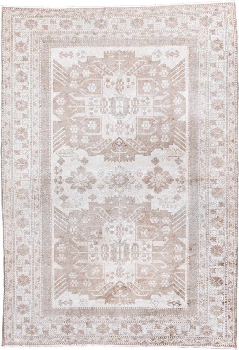 4' x 5' one-of-a-kind handmade antique Sivas small size rug. Color palette: ivory, taupe, beige, sand, camel, gray
