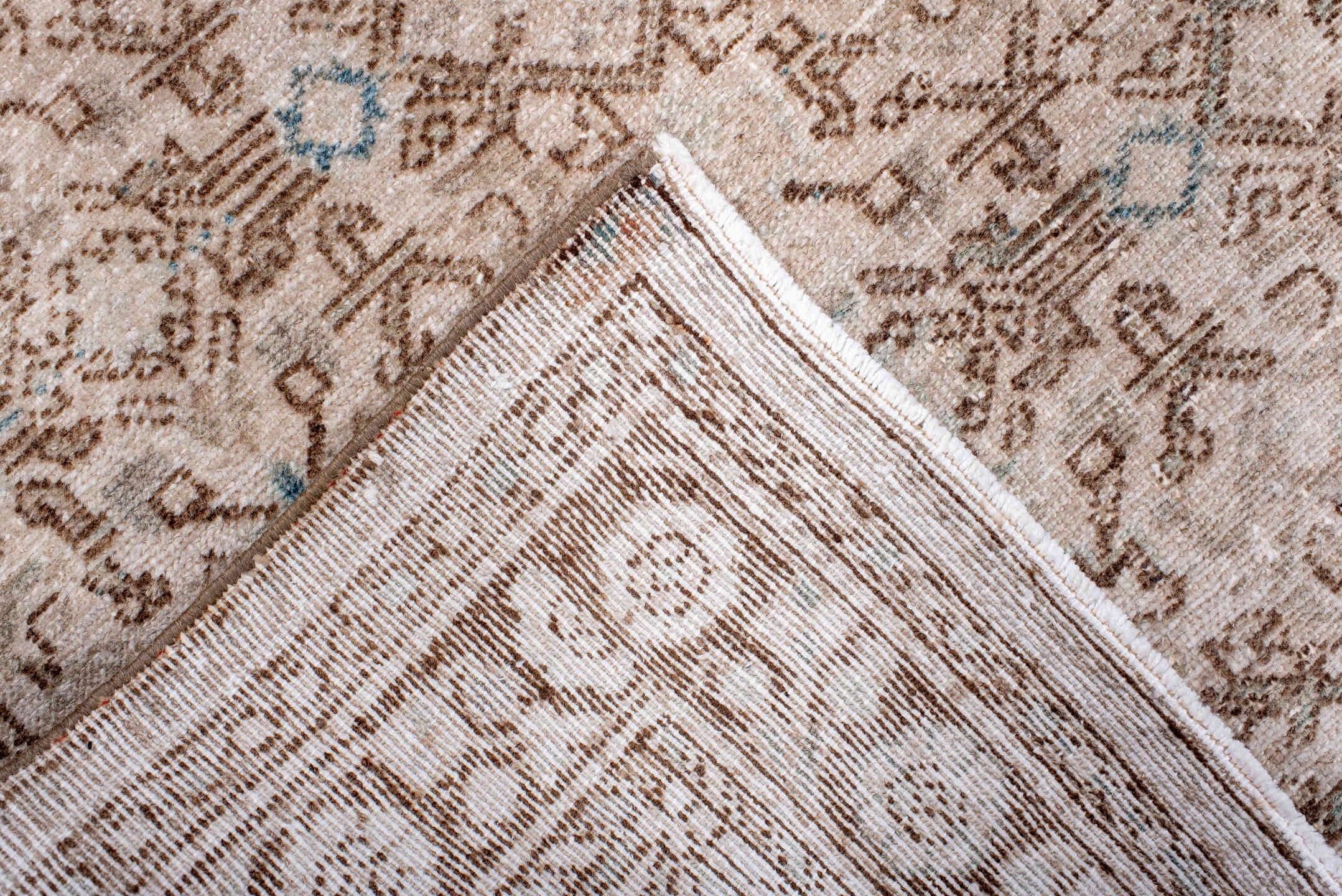 3' x 5' one-of-a-kind handmade antique Malayer small size rug. Color palette: ivory, taupe, camel, beige, pale_aqua, brown