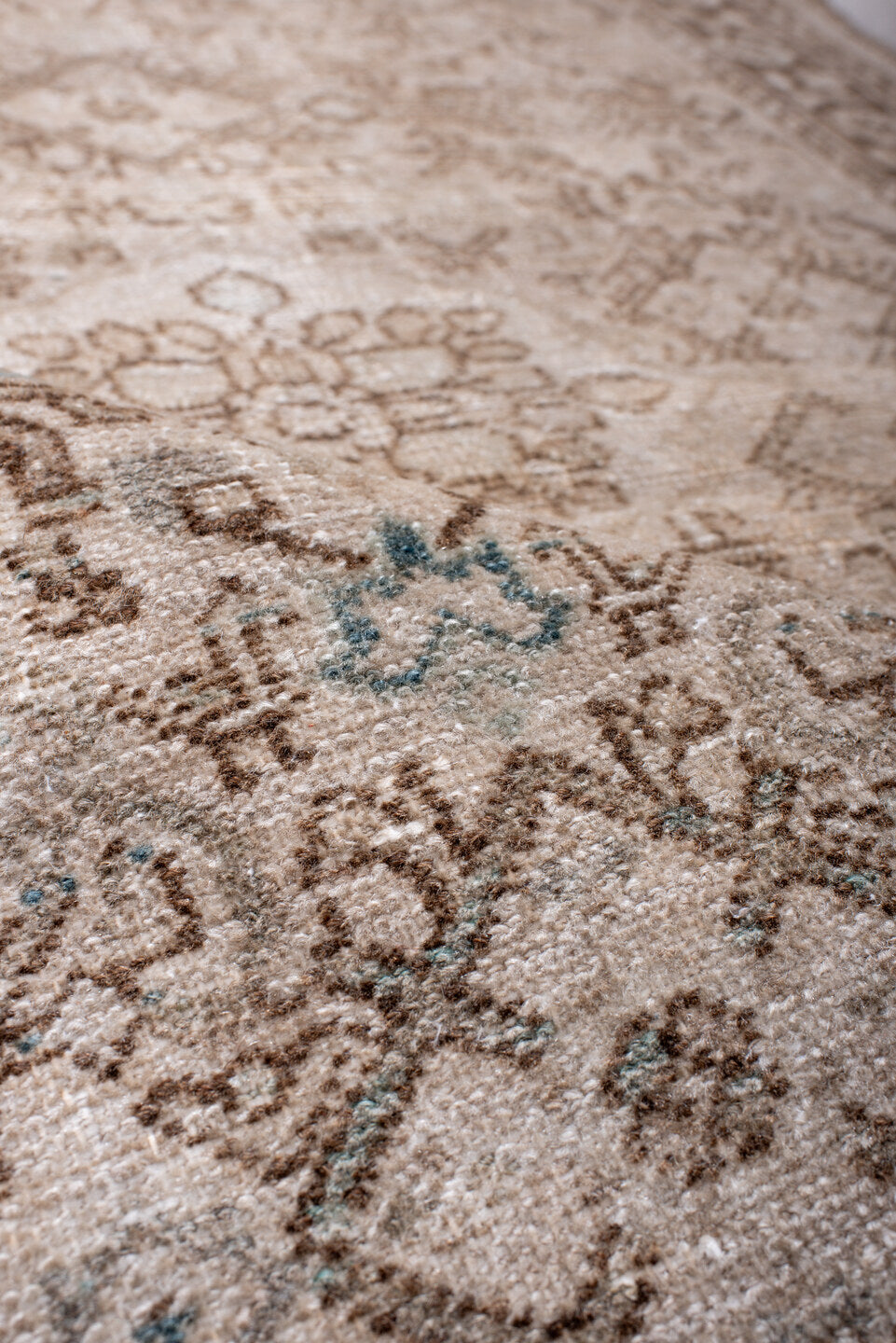3' x 5' one-of-a-kind handmade antique Malayer small size rug. Color palette: ivory, taupe, camel, beige, pale_aqua, brown