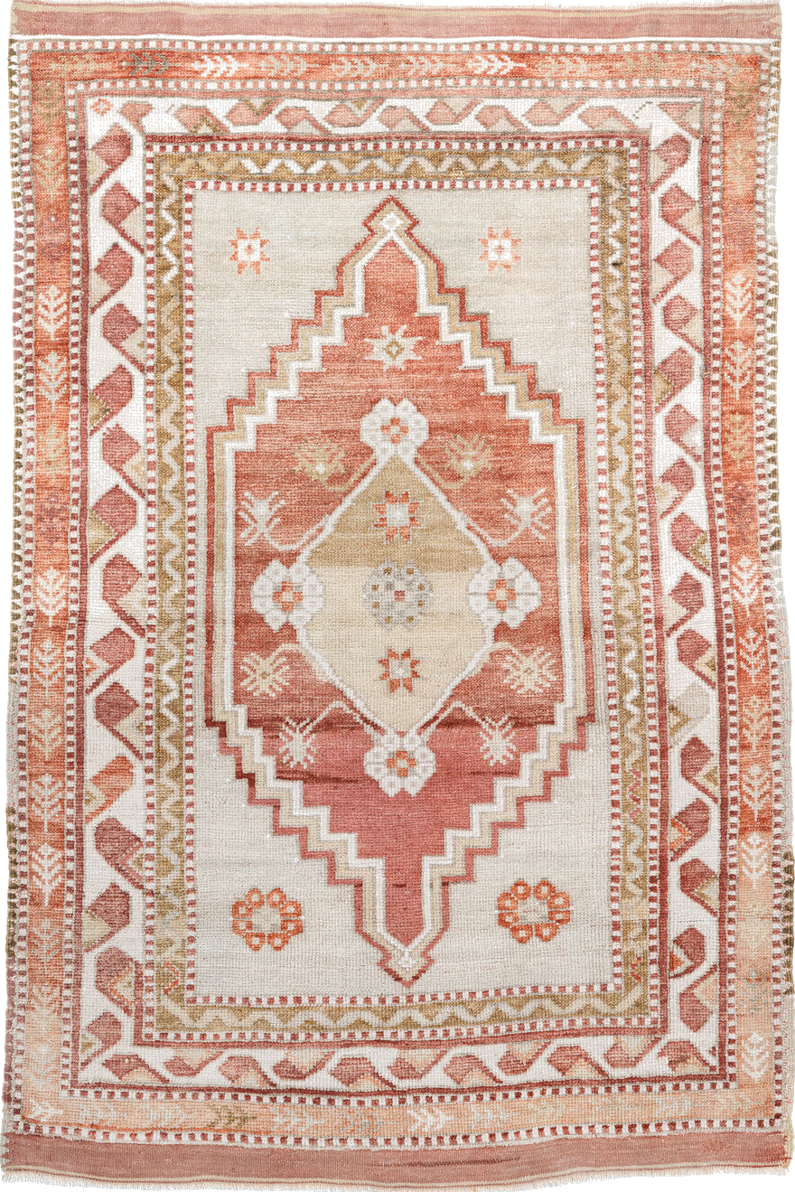 3' x 4' one-of-a-kind handmade vintage Anatolian small size rug. Color palette: brown, dark salmon, gainsboro, gray