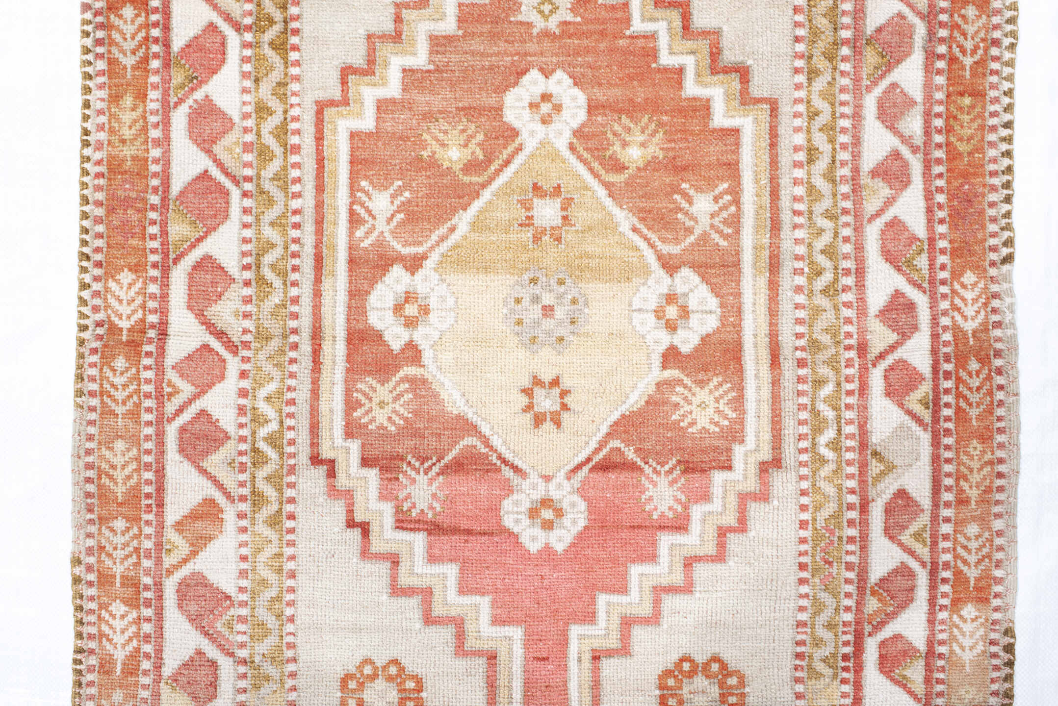 3' x 4' one-of-a-kind handmade vintage Anatol small size rug. Color palette: brown, dark salmon, gainsboro, gray, light gray