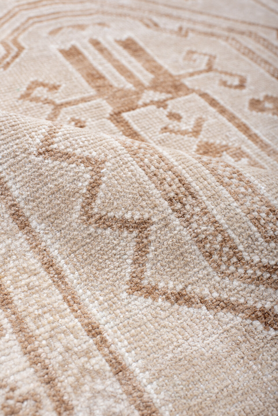 2' x 4' one-of-a-kind handmade antique Belouch small size rug. Color palette: ivory, beige, taupe, camel, sand, gray