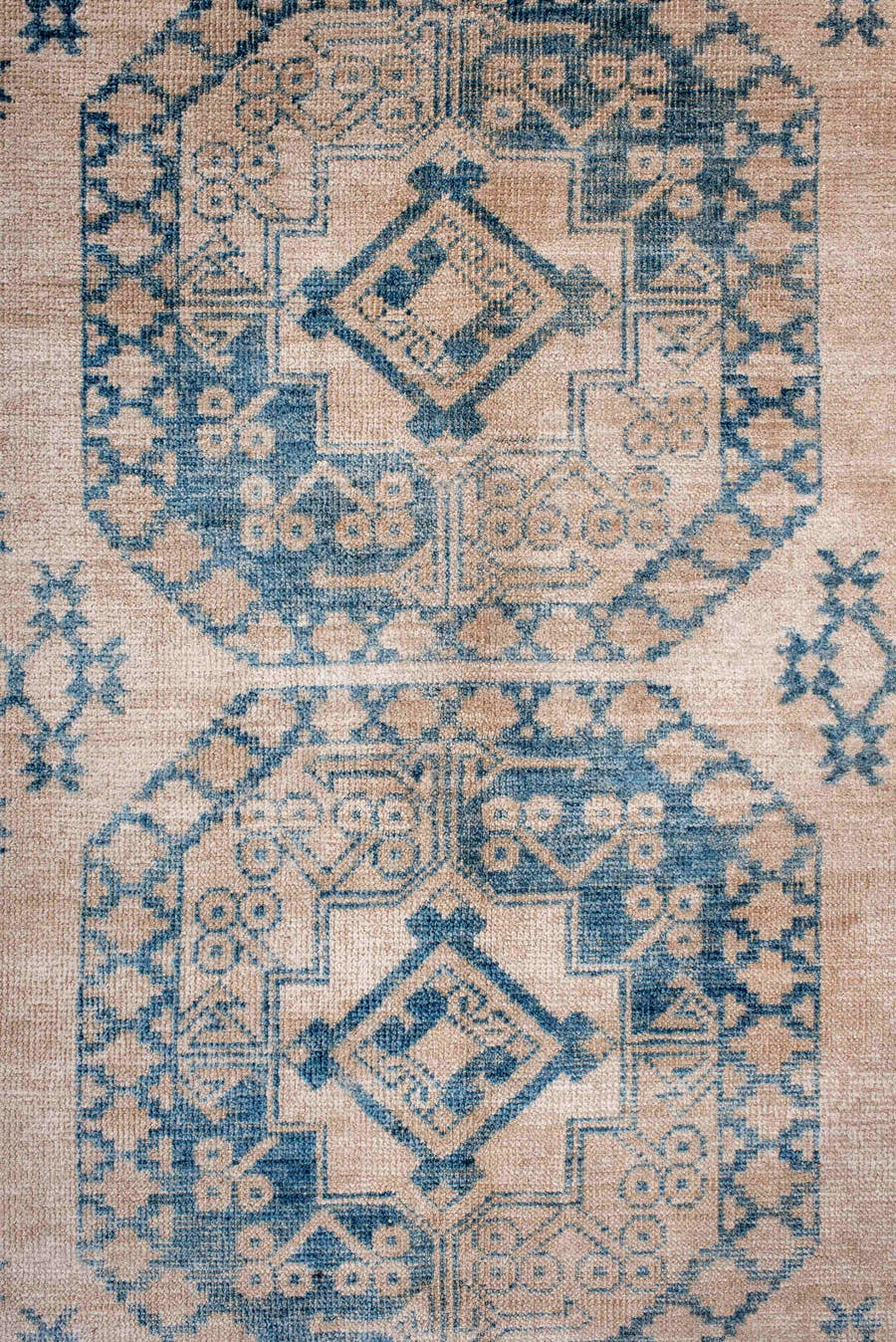 9' x 11' one-of-a-kind handmade antique Afghan large size rug. Color palette: ivory, sky blue, beige, powder blue, taupe