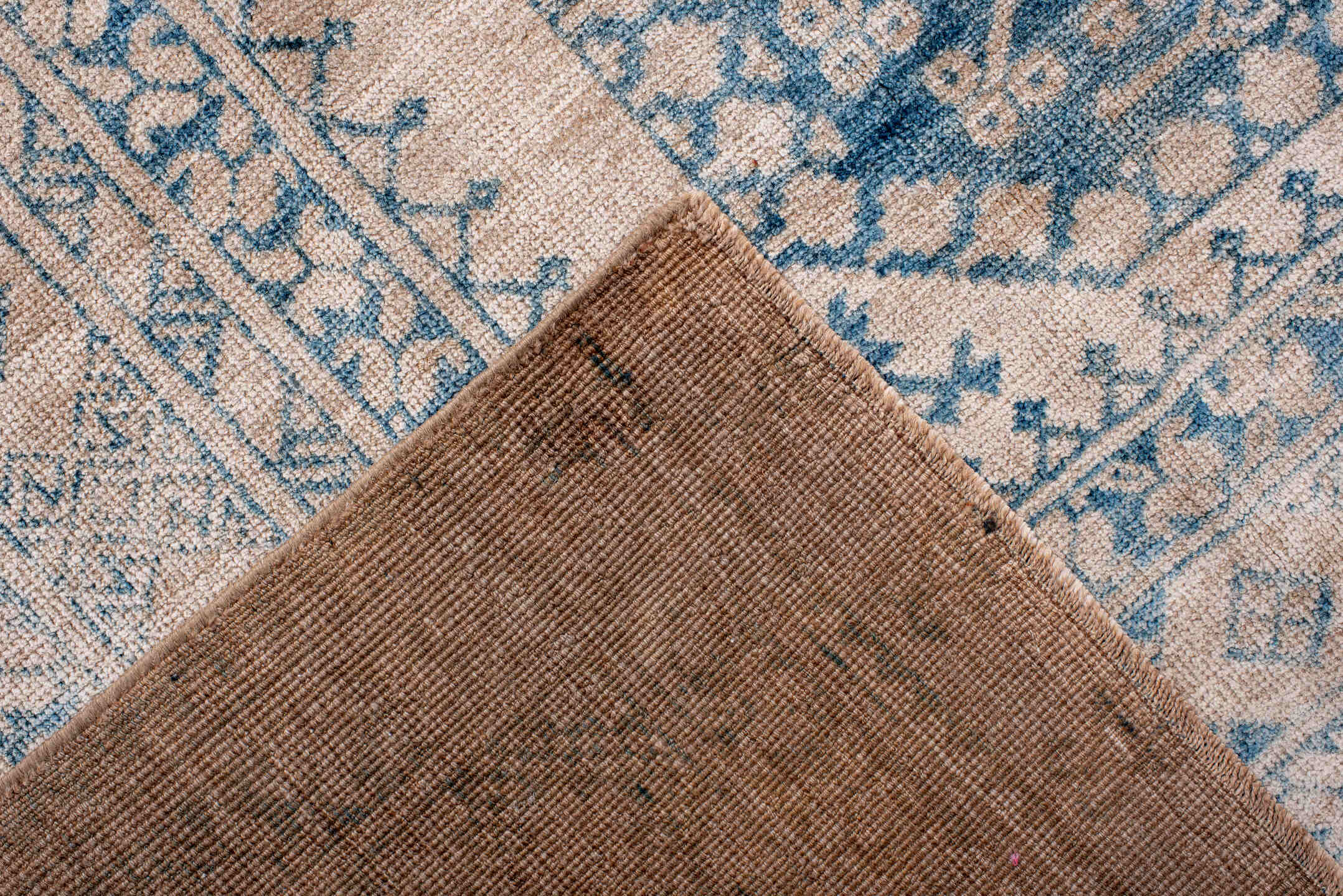 9' x 11' one-of-a-kind handmade antique Afghan large size rug. Color palette: ivory, sky blue, beige, powder blue, taupe