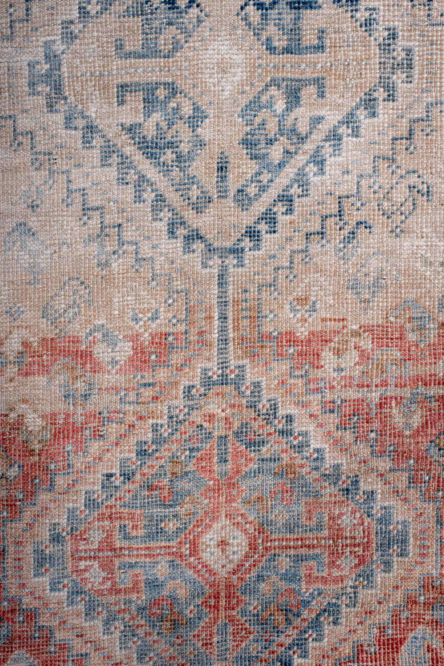 2' x 4' one-of-a-kind handmade antique Shiraz small size rug. Color palette: ivory, sky blue, coral, peach, faded red, beige