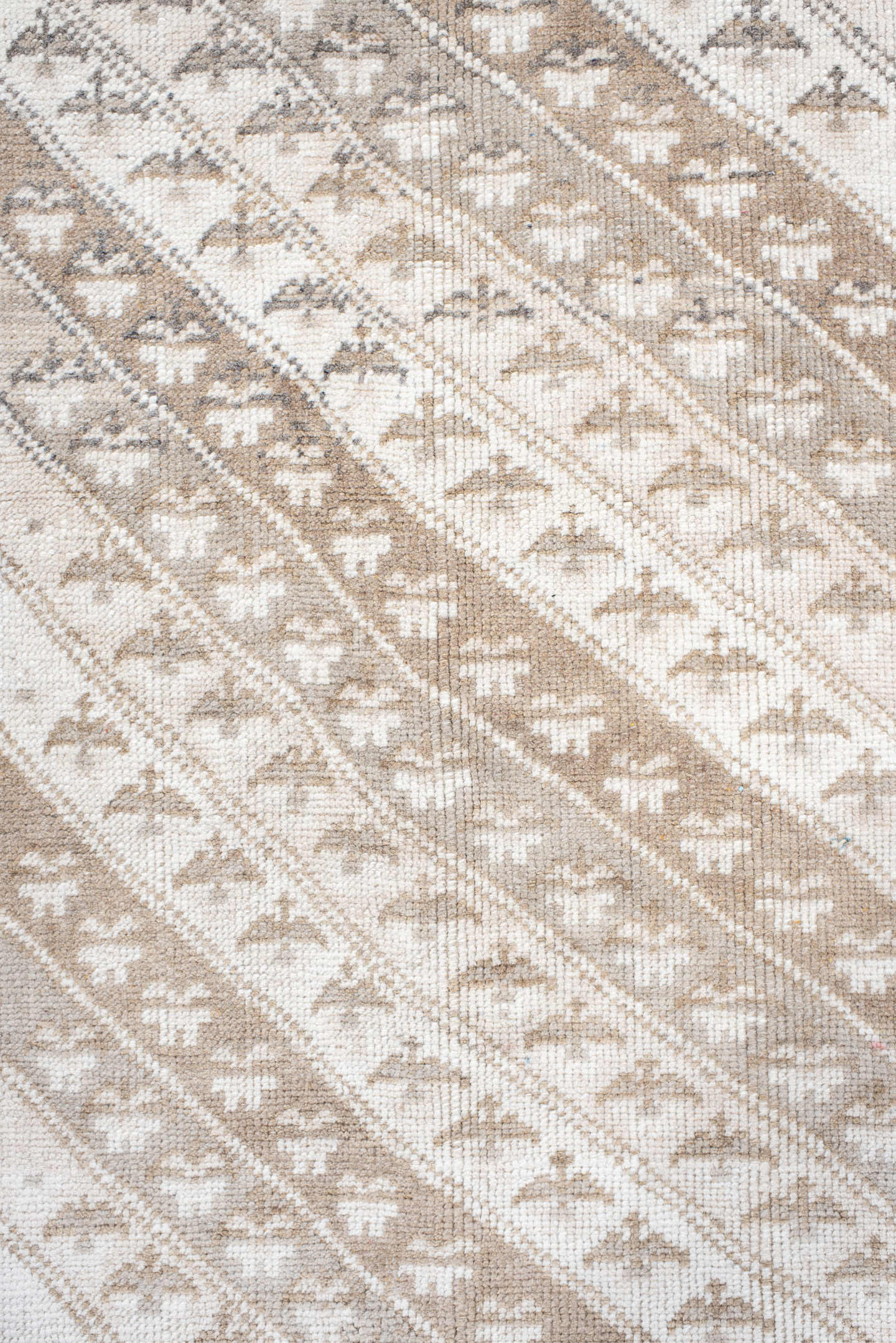 3' x 6' one-of-a-kind handmade antique Anatolian small size rug. Color palette: ivory, beige, taupe, sand, camel