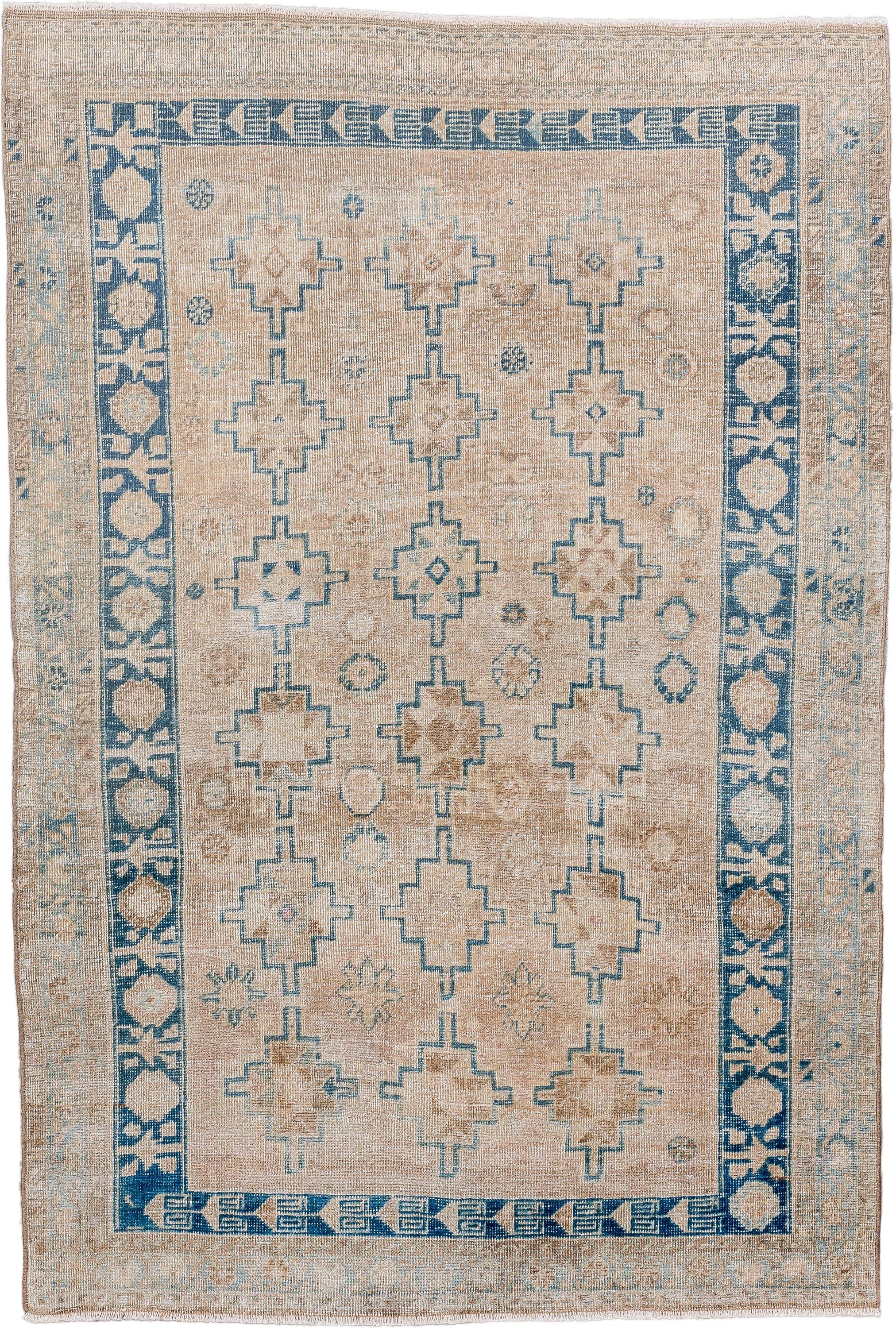 3' x 5' one-of-a-kind handmade vintage Tabriz small size rug. Color palette: beige, ivory, sky_blue, camel, taupe