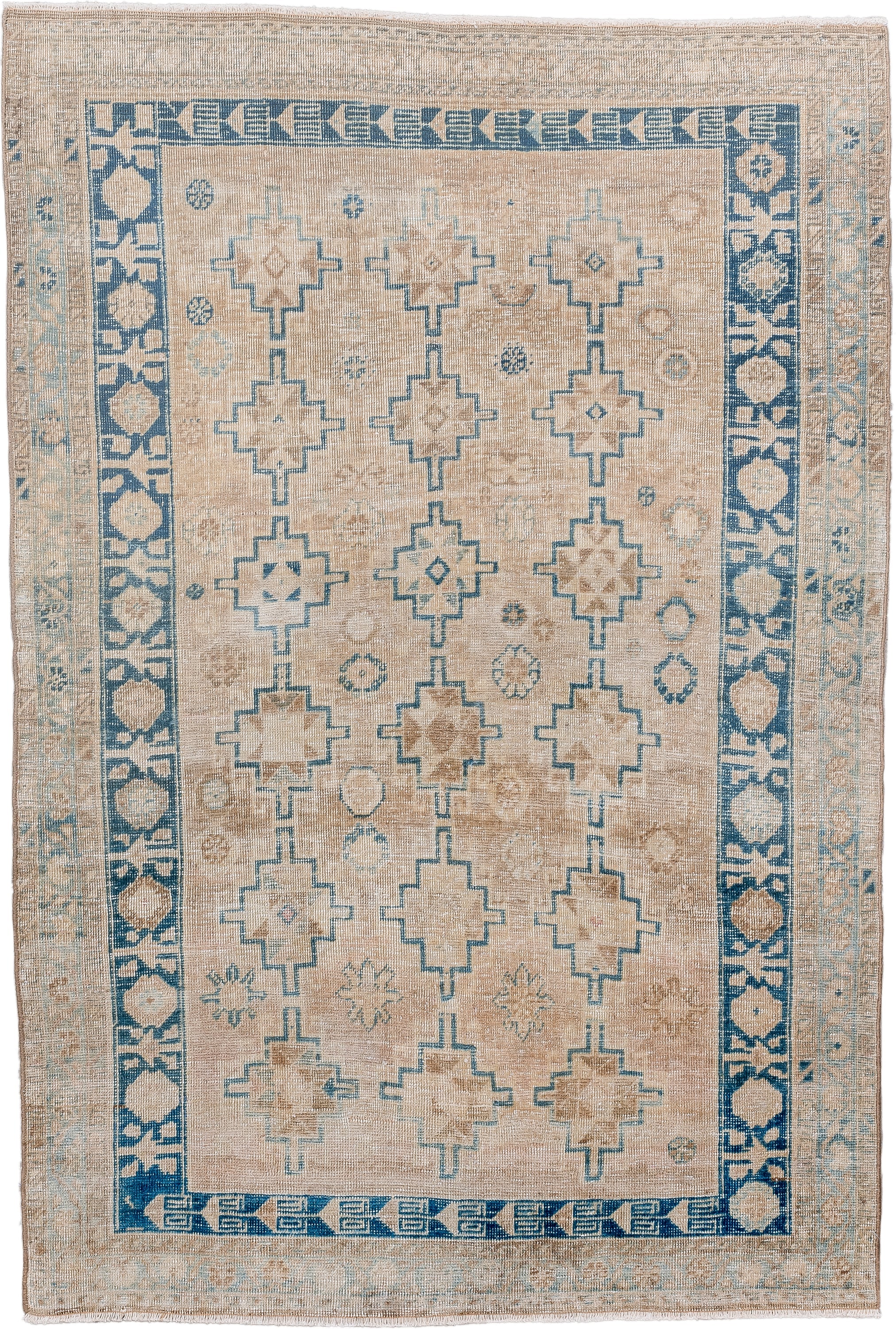3' x 5' one-of-a-kind handmade vintage Tabriz small size rug. Color palette: beige, ivory, sky_blue, camel, taupe