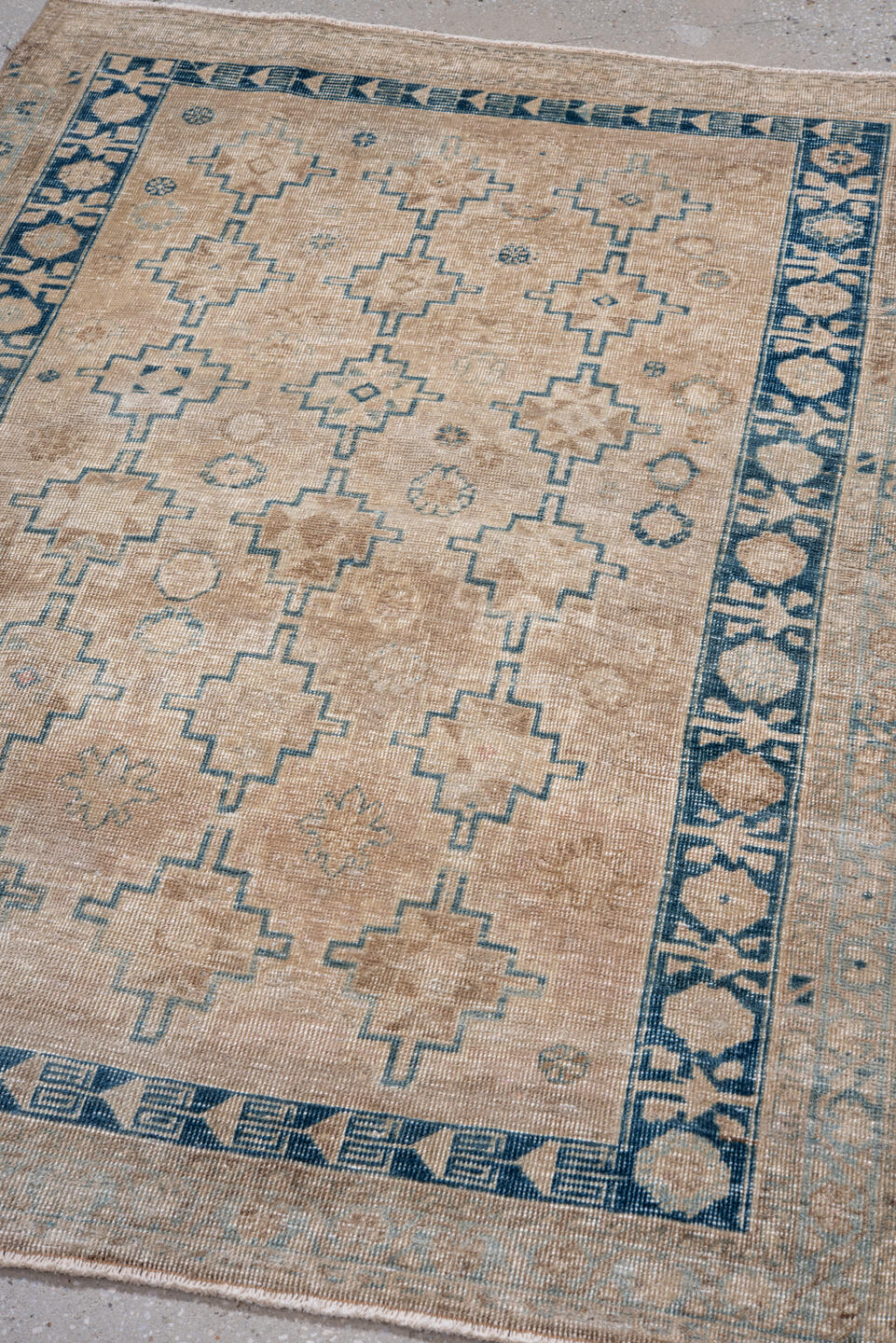 3' x 5' one-of-a-kind handmade vintage Tabriz small size rug. Color palette: alice blue, arapawa, black, blue, brown