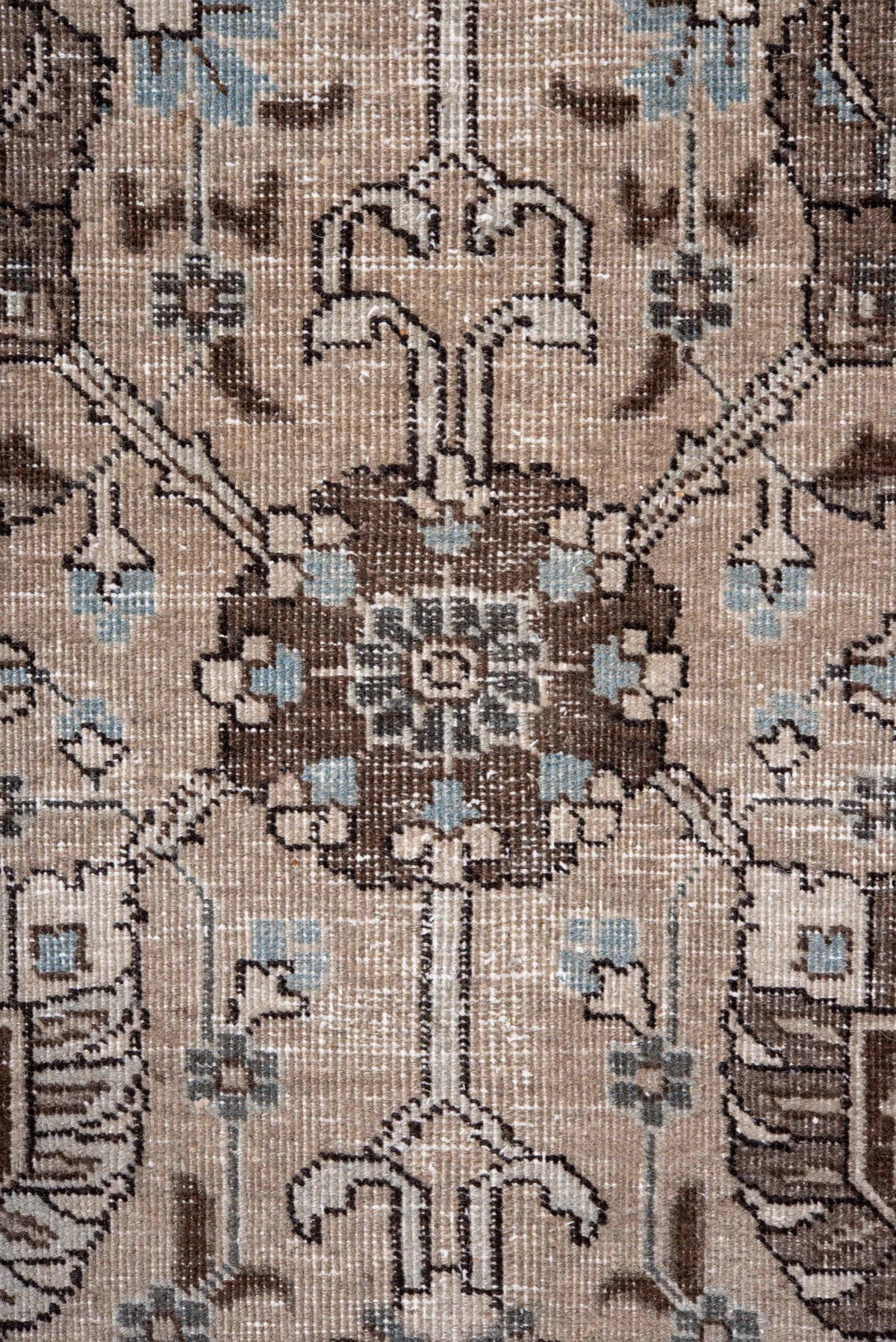 8' x 12' one-of-a-kind handmade vintage Tabriz large size rug. Color palette: beige, slate, brown, ivory, taupe, camel