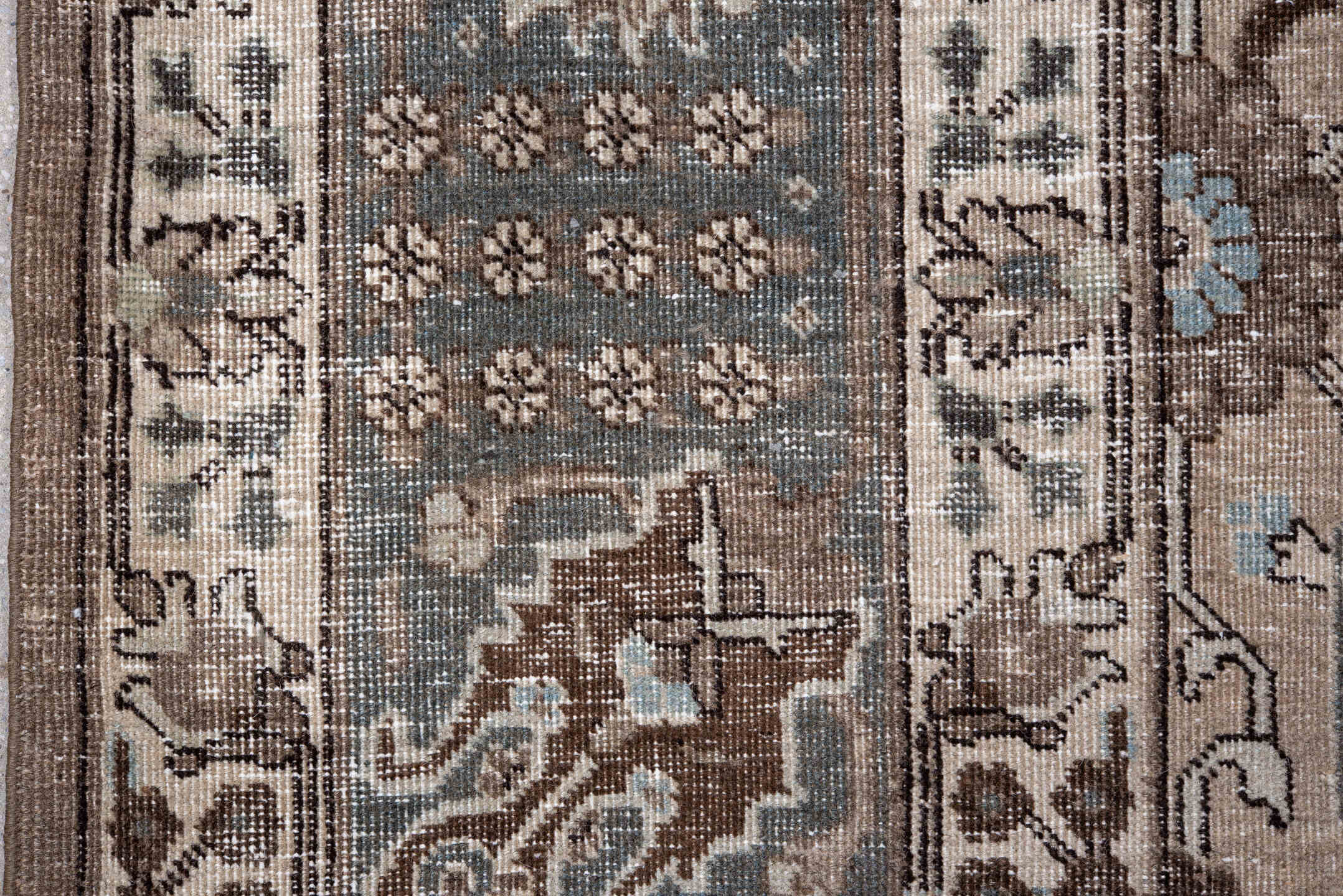 8' x 12' one-of-a-kind handmade vintage Tabriz large size rug. Color palette: beige, slate, brown, ivory, taupe, camel
