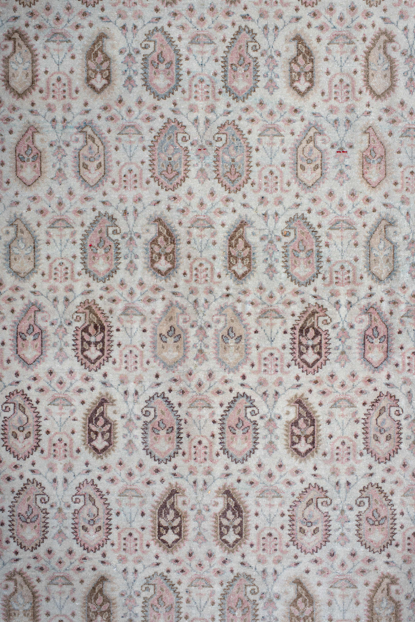 6' x 9' one-of-a-kind handmade antique Sivas medium size rug. Color palette: ivory, blush, taupe, beige, dusty rose, brown