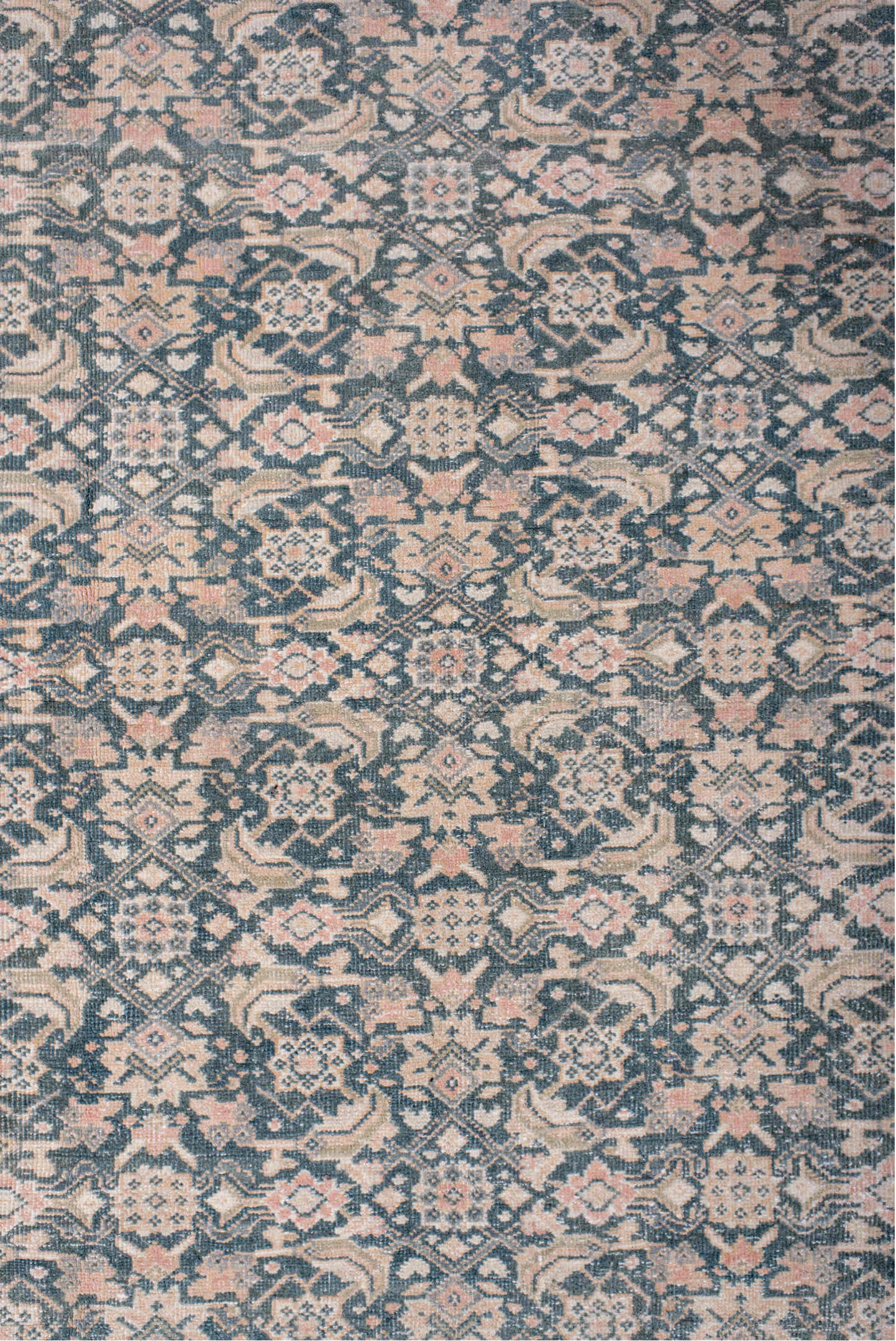 6' x 10' one-of-a-kind handmade antique Tabriz large size rug. Color palette: ivory, pale blue, blush, taupe, slate
