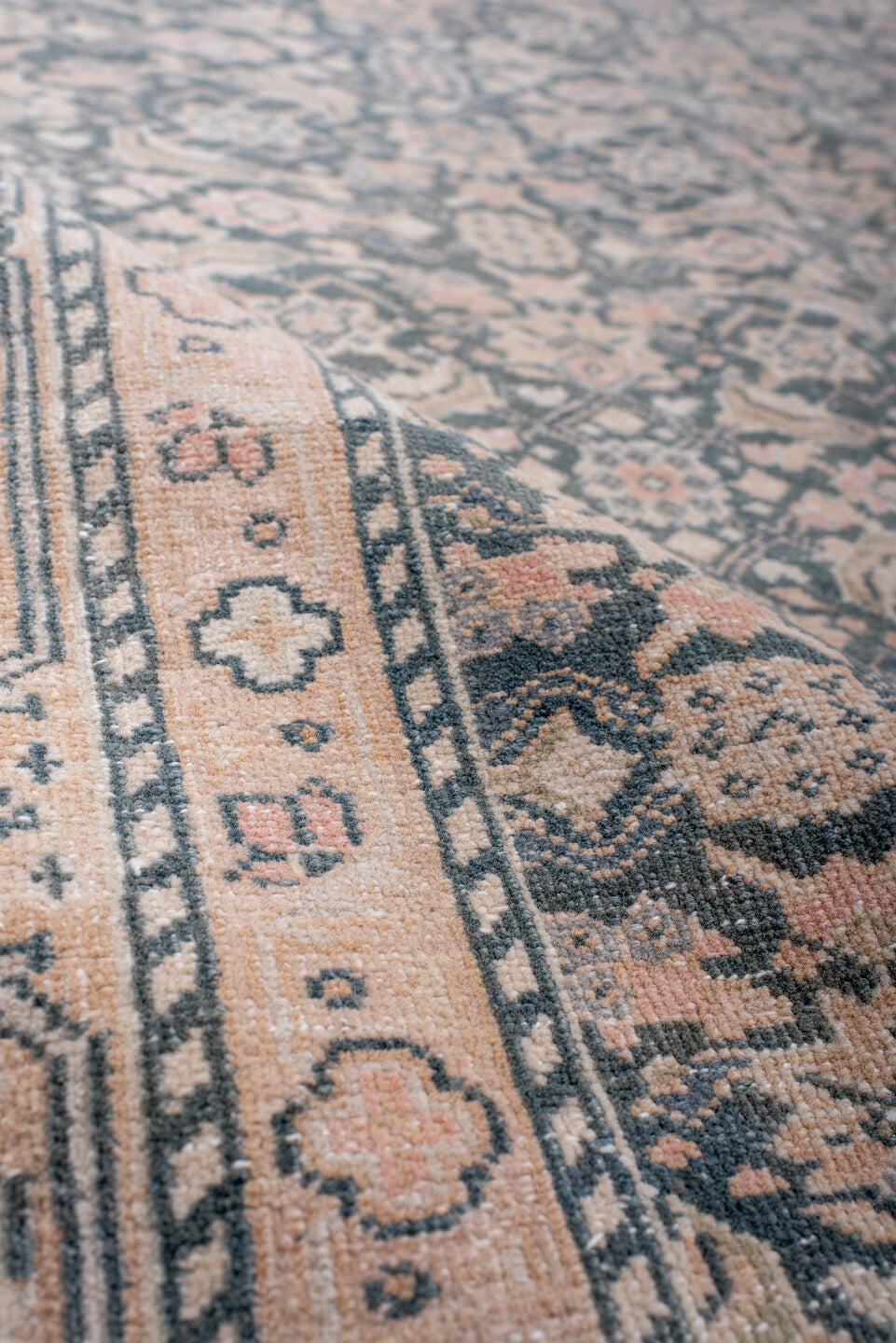 6' x 10' one-of-a-kind handmade antique Tabriz large size rug. Color palette: ivory, pale blue, blush, taupe, slate