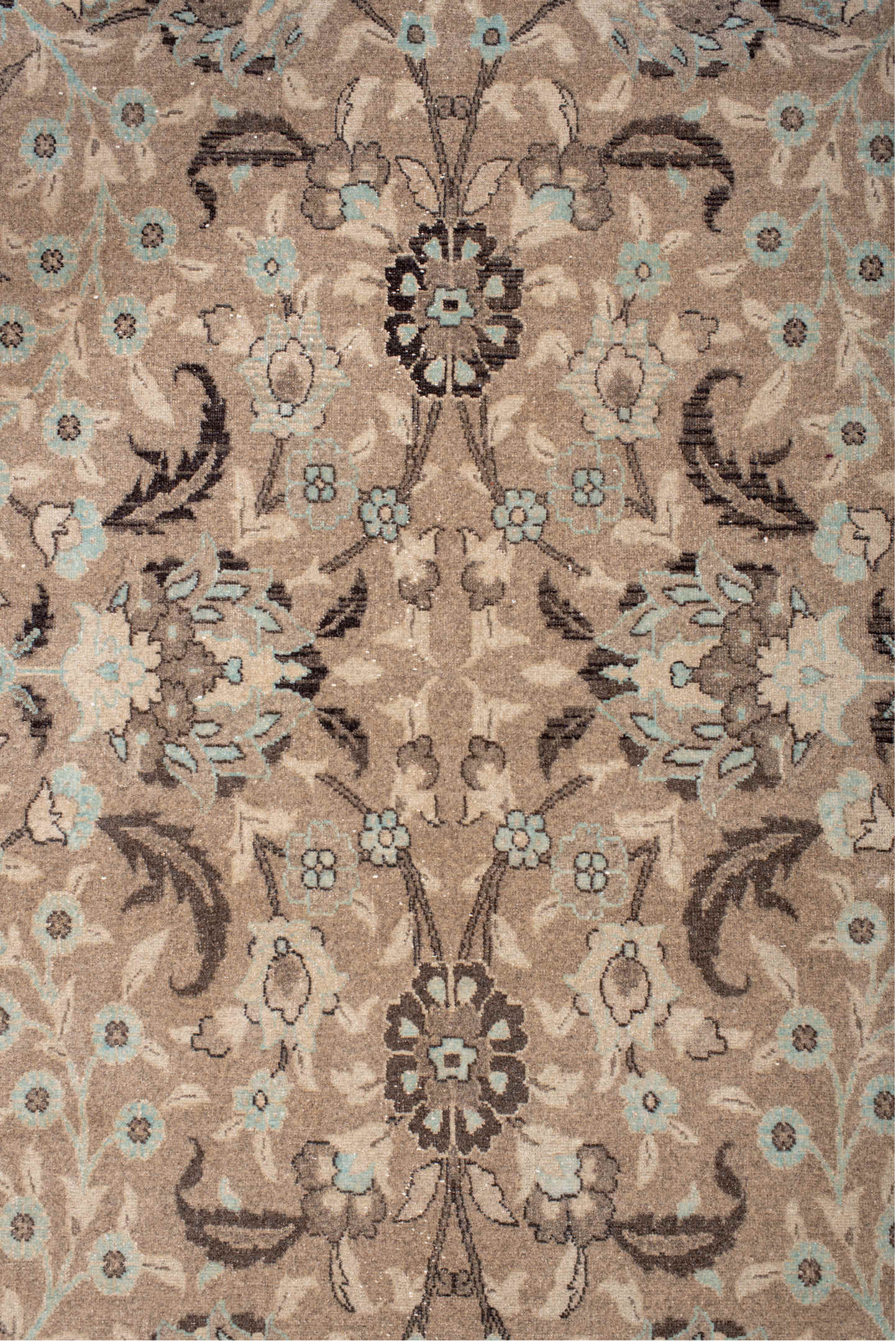 6' x 10' one-of-a-kind handmade antique Sivas large size rug. Color palette: beige, brown, ivory, taupe, pale blue, rose