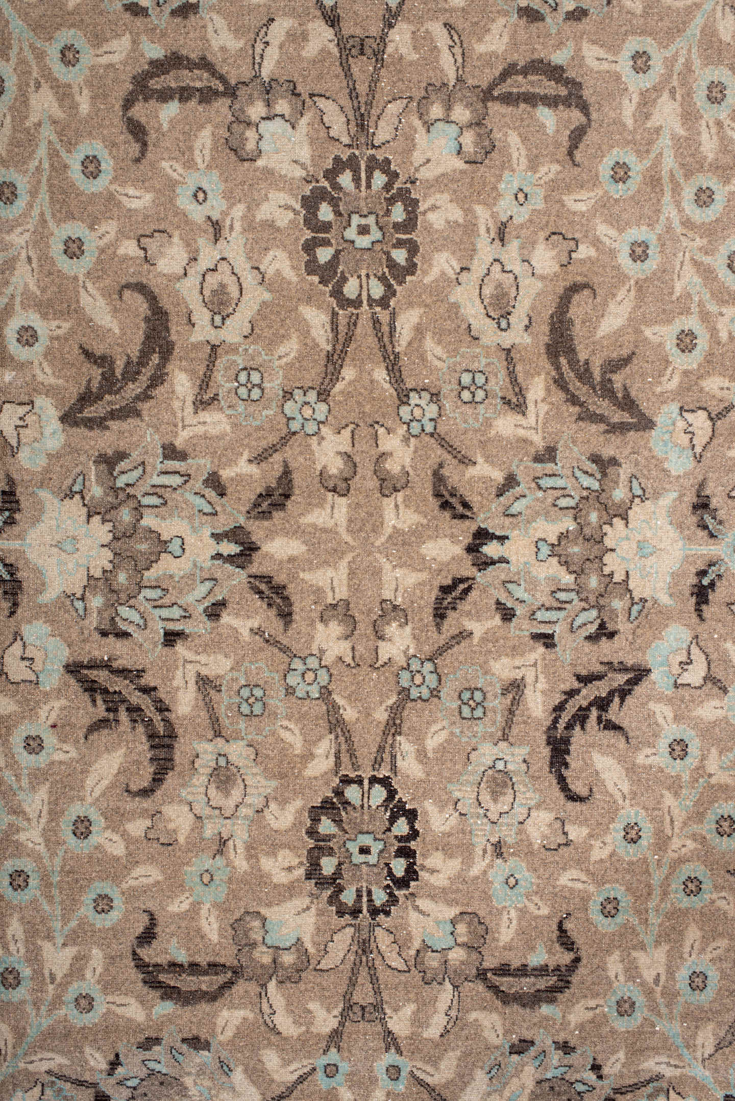 6' x 10' one-of-a-kind handmade antique Sivas large size rug. Color palette: beige, brown, ivory, taupe, pale blue, rose