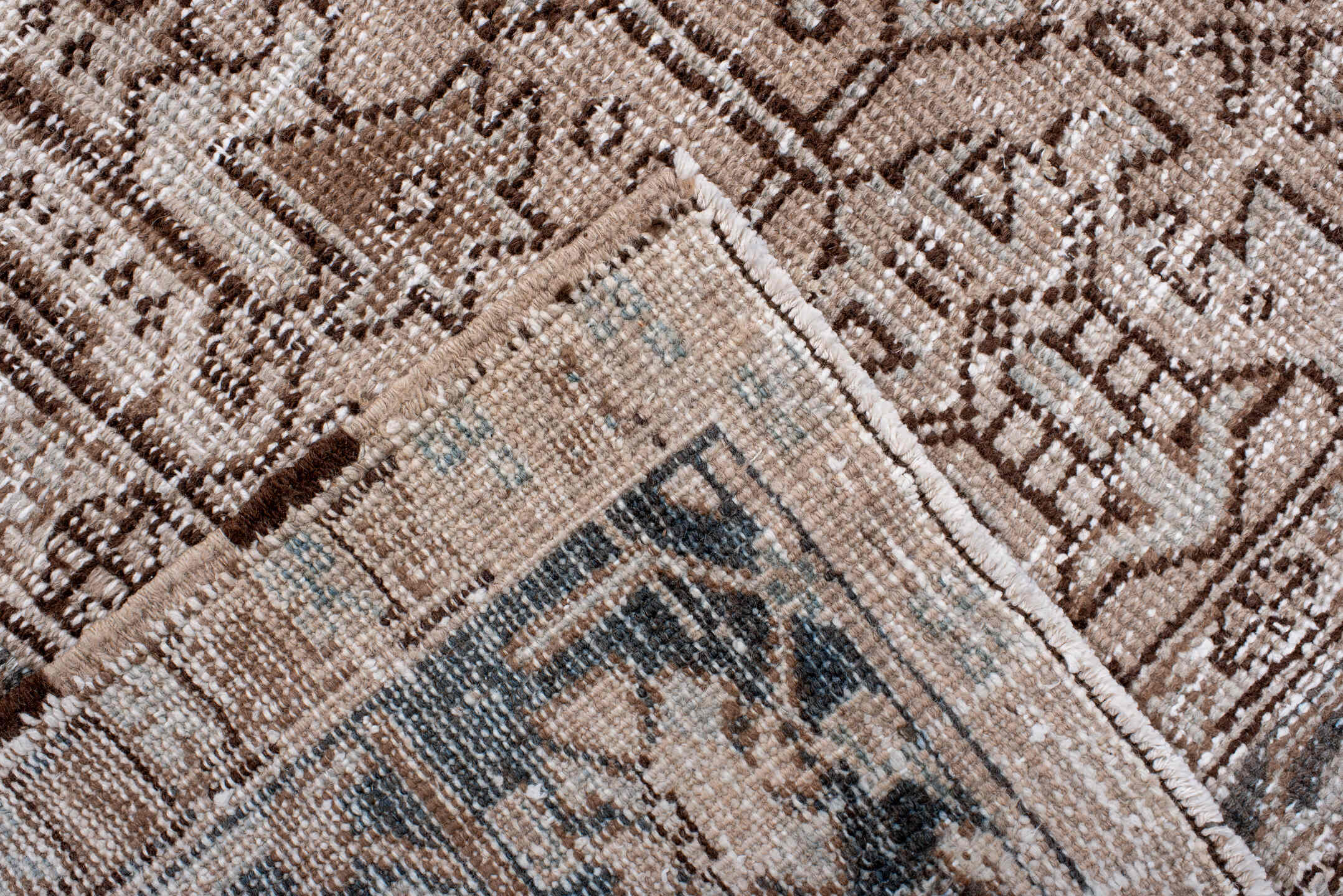 7' x 10' one-of-a-kind handmade antique Heriz large size rug. Color palette: ivory, taupe, charcoal, brown, beige, slate
