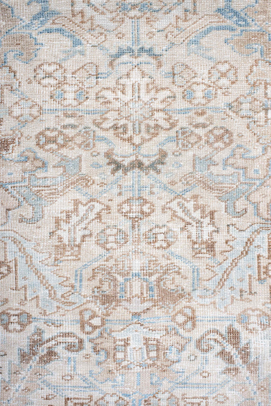 7' x 10' one-of-a-kind handmade antique Heriz large size rug. Color palette: ivory, taupe, powder_blue, beige, light_gray