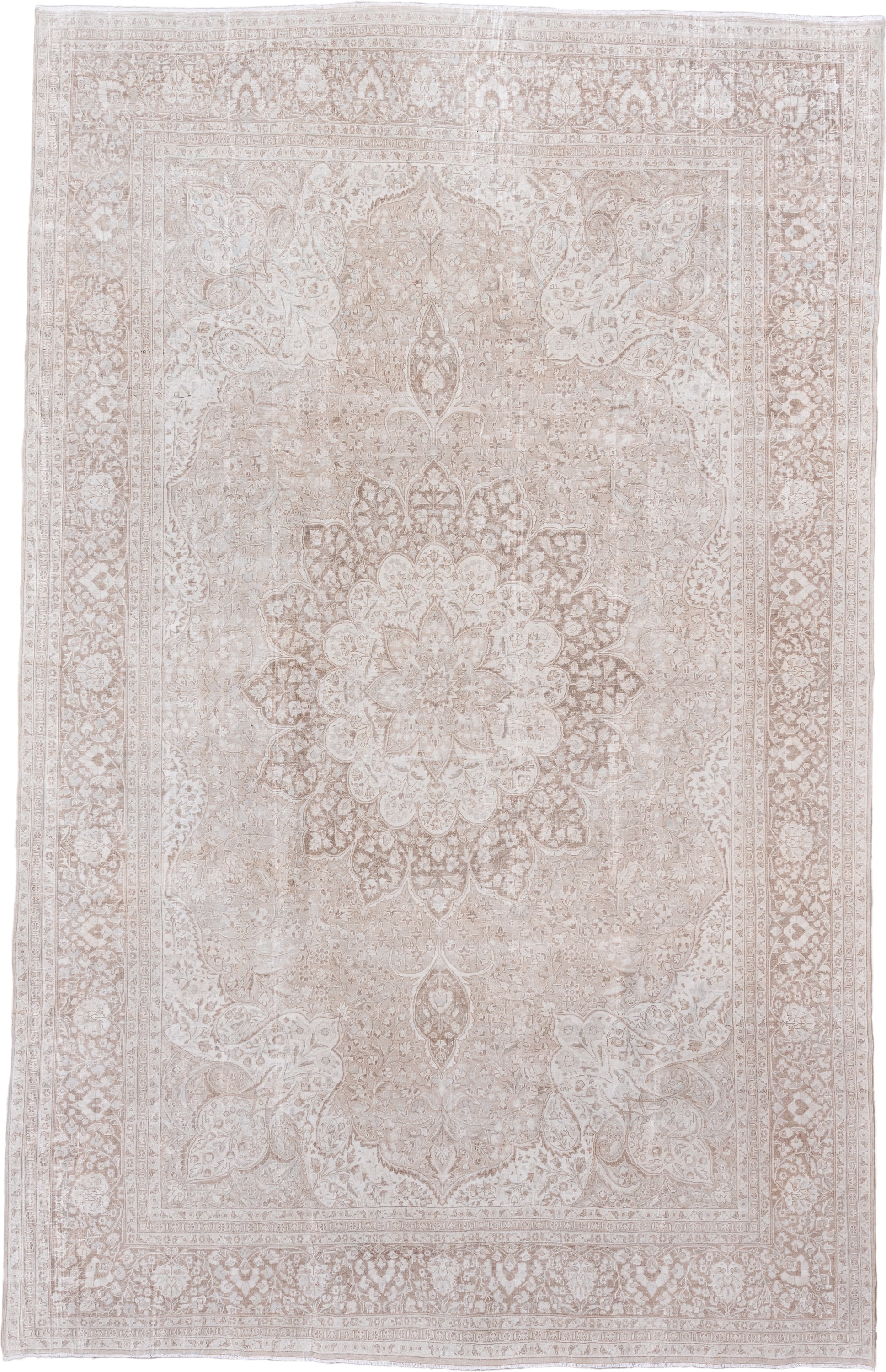 8' x 13' one-of-a-kind handmade vintage Tabriz large size rug. Color palette: ivory, beige, taupe, cream, sand, gray