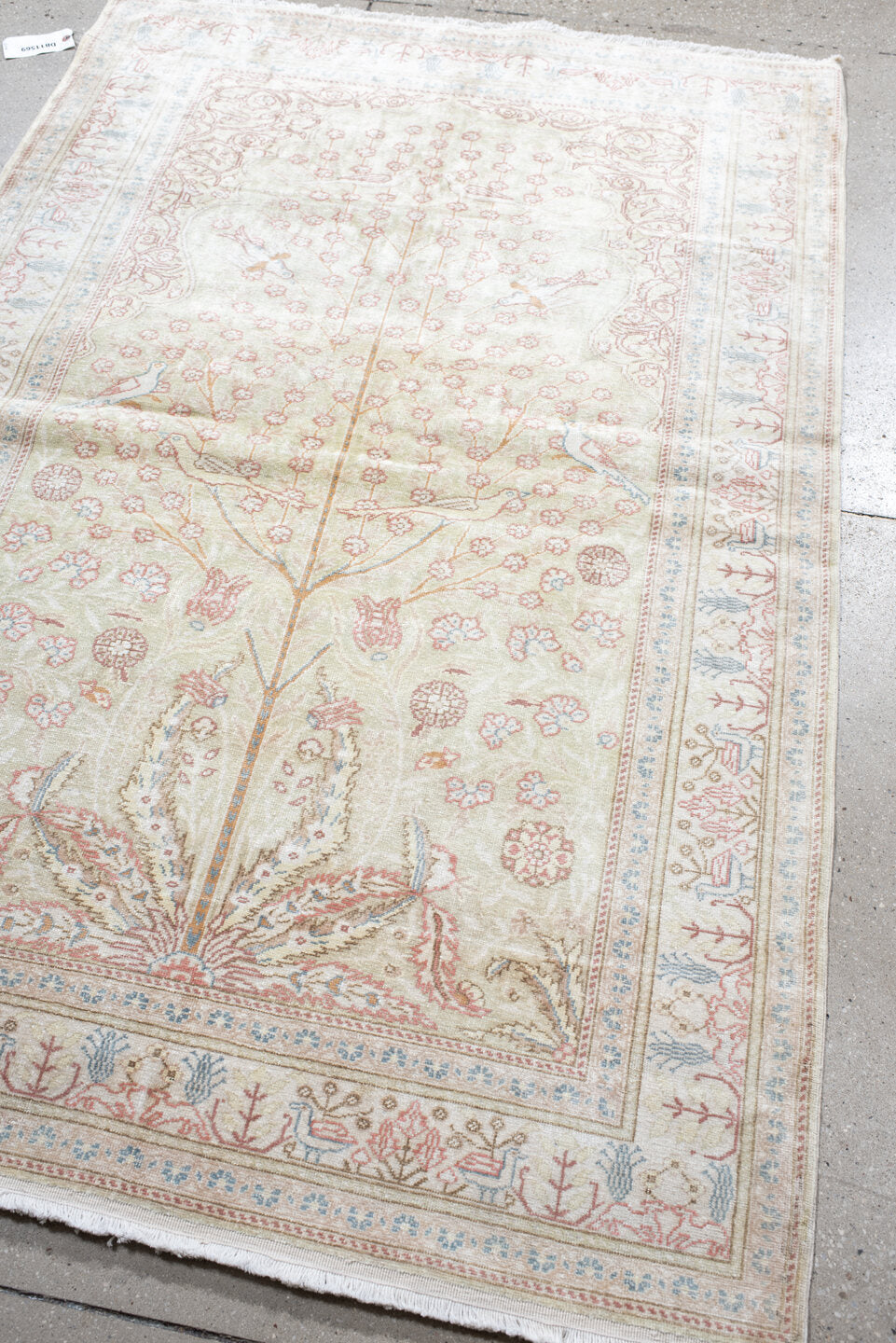 3' x 5' one-of-a-kind handmade vintage Kaisary small size rug. Color palette: beige, brown, dark gray, gainsboro, gray