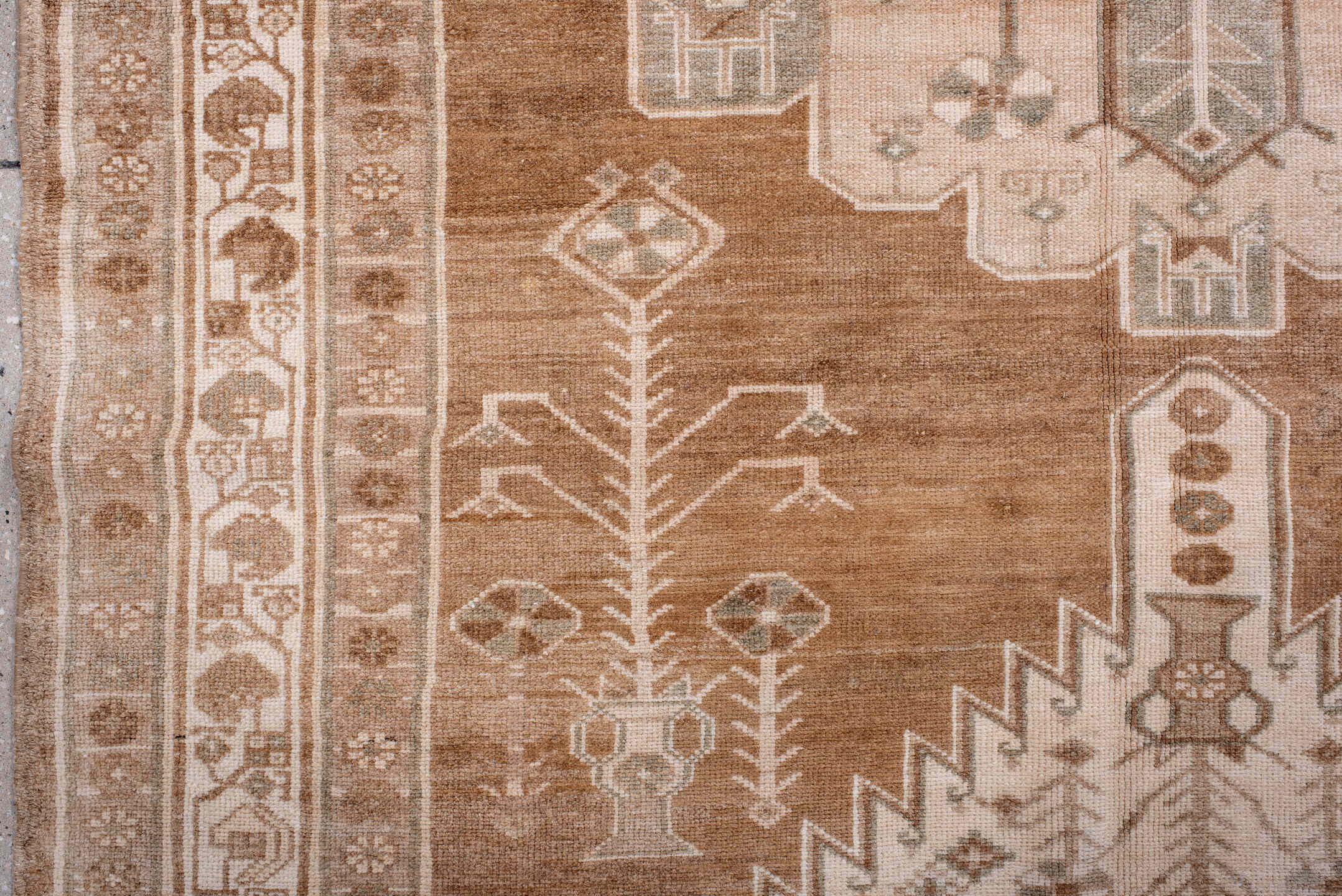5' x 9' one-of-a-kind handmade vintage Hamadan medium size rug. Color palette: brown, gray, light gray, off-white, orange
