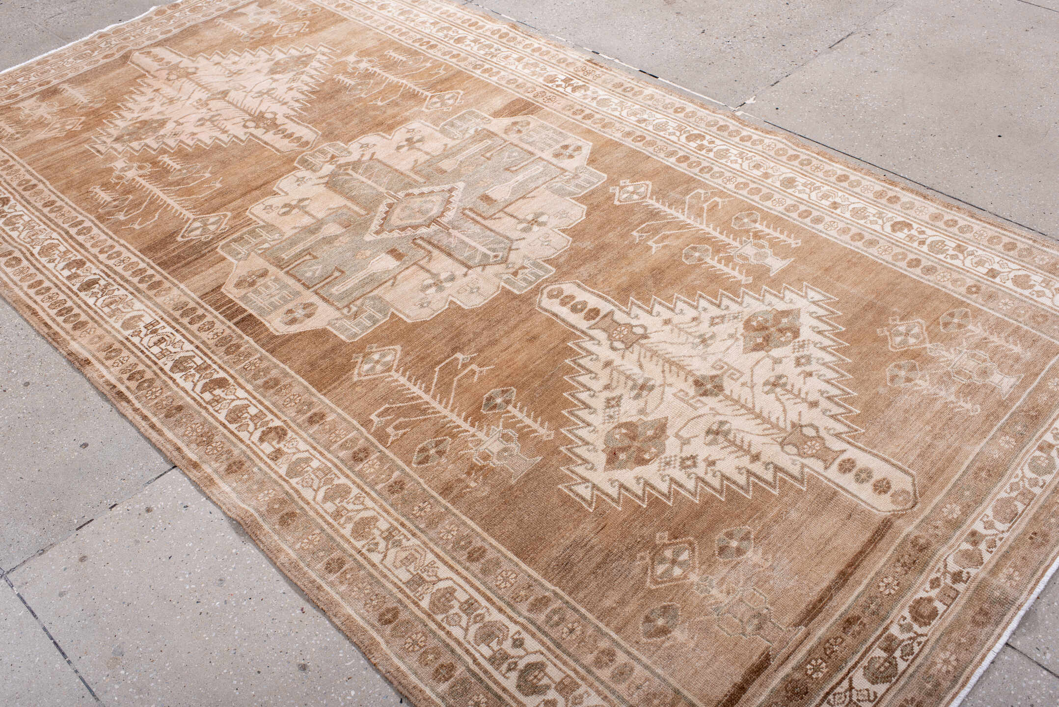 5' x 9' one-of-a-kind handmade vintage Hamadan medium size rug. Color palette: brown, gray, light gray, off-white, orange