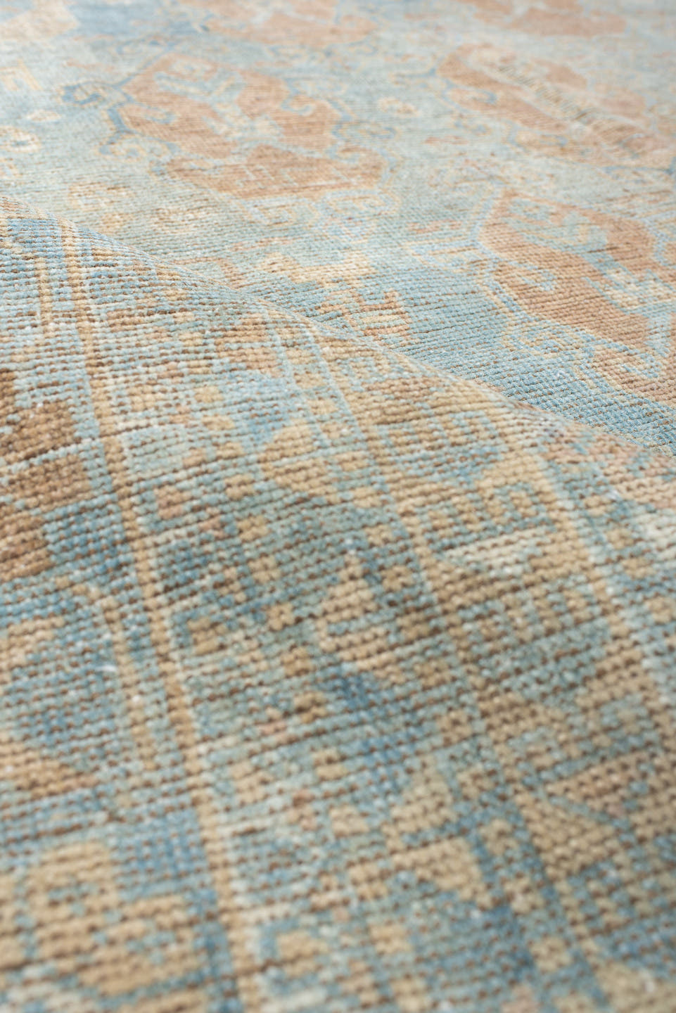 4' x 6' one-of-a-kind handmade vintage Afshar rug. Color palette: light blue, ivory, blush, beige, taupe, camel, pink, gray