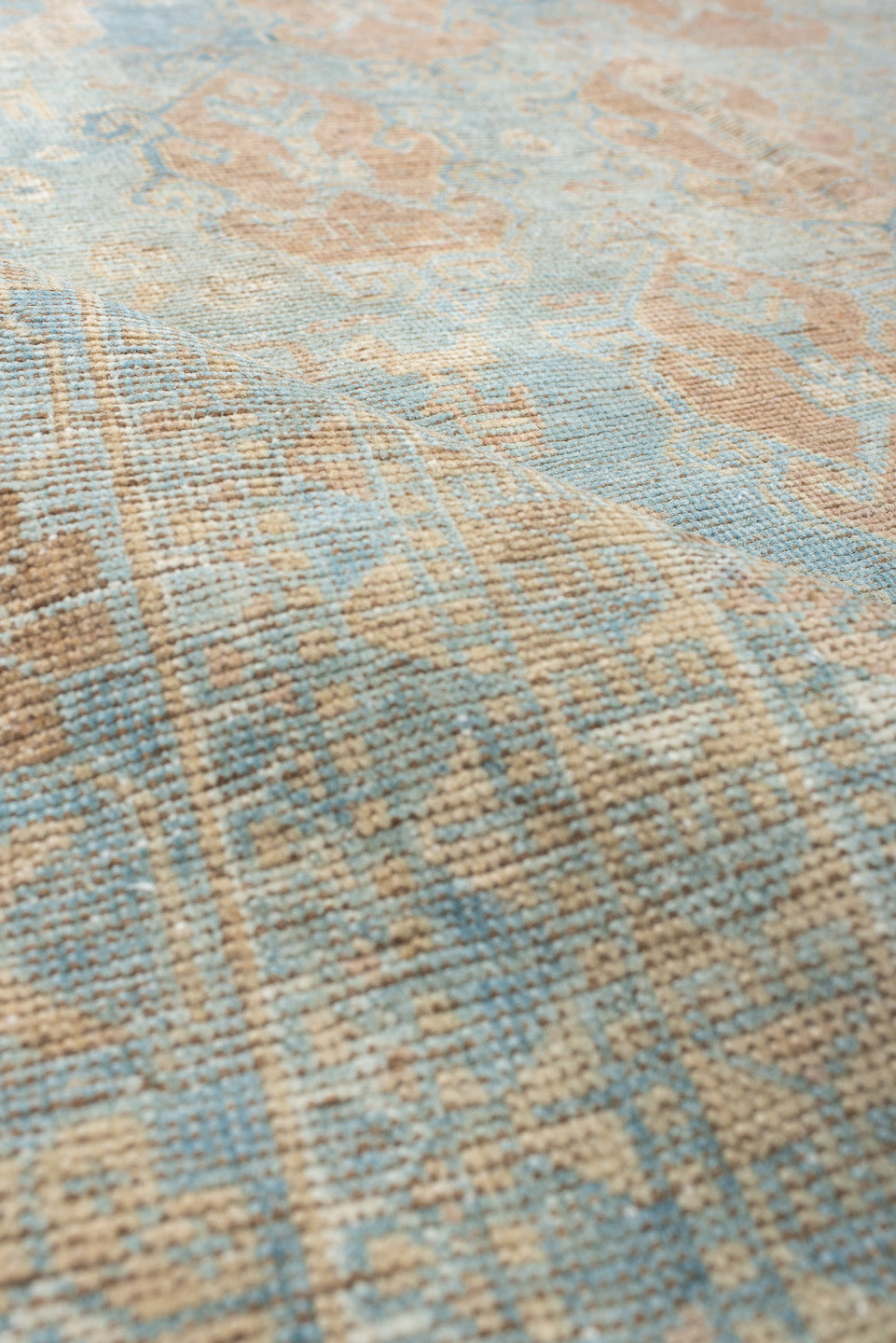 4' x 6' one-of-a-kind handmade vintage Afshar rug. Color palette: light blue, ivory, blush, beige, taupe, camel, pink, gray